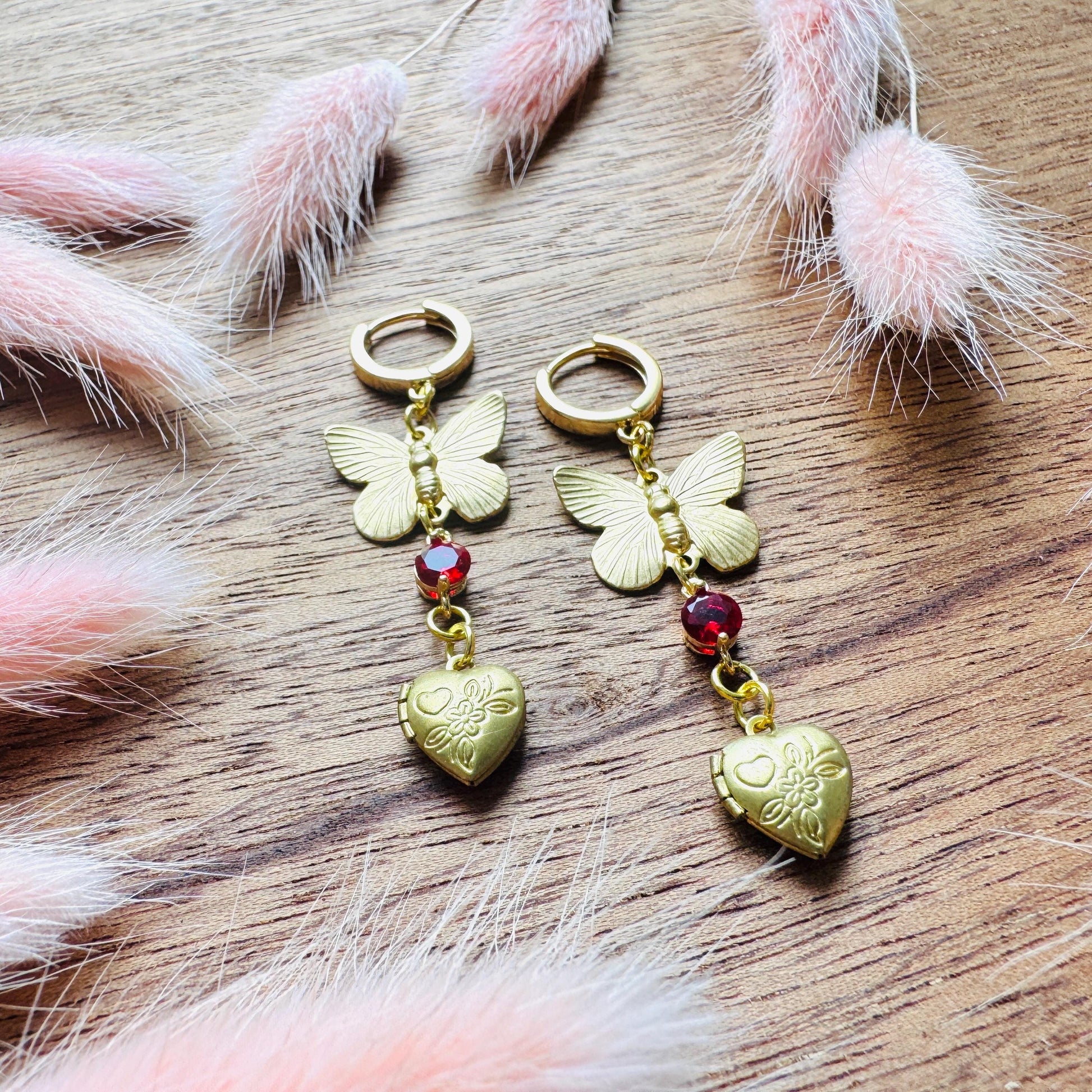 Heart Earrings Gold, Butterfly Earrings, Locket Earrings, Boho Hippie Jewelry, Boho Chic Earrings, Huggie Hoops, Galentines Gift for Friends