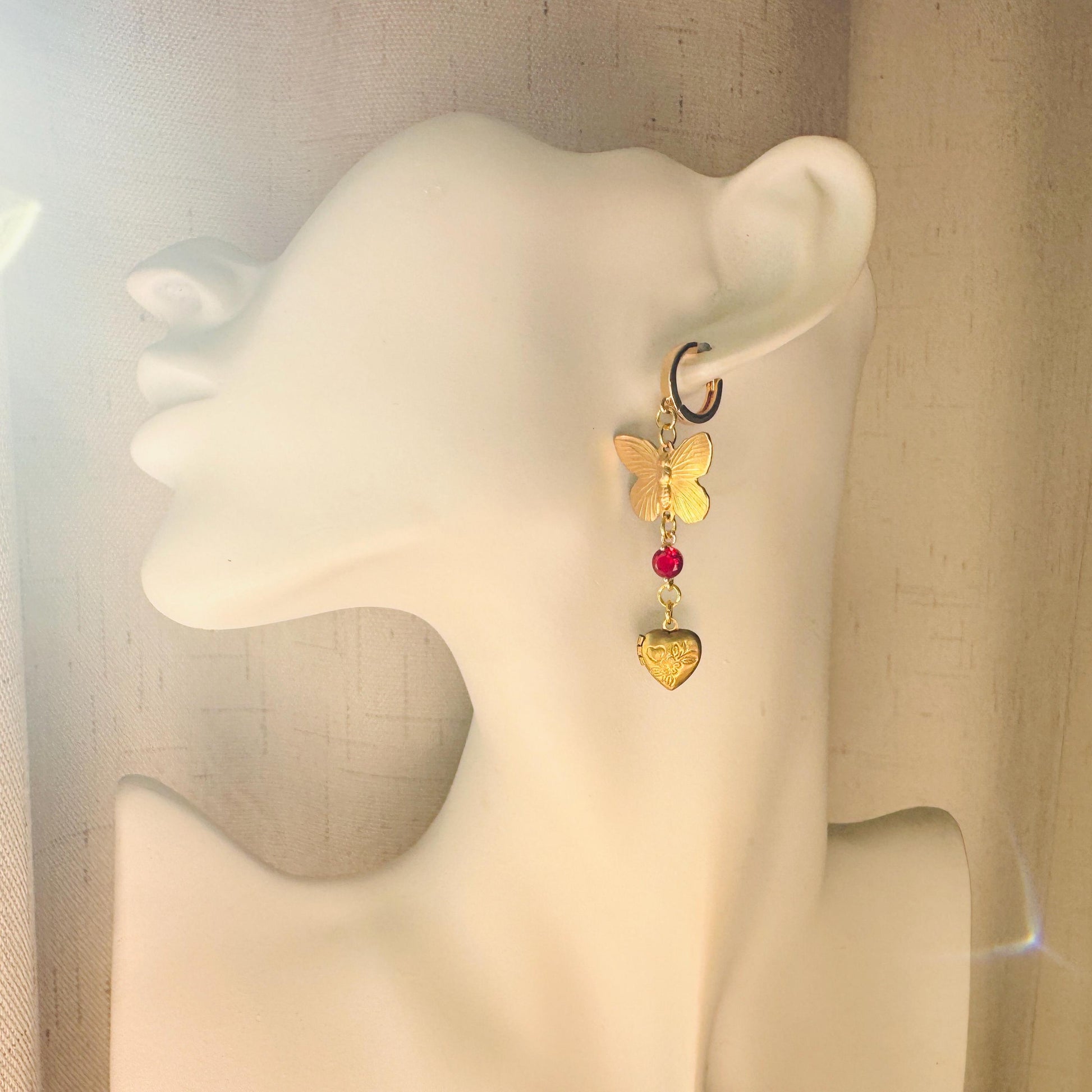 Heart Earrings Gold, Butterfly Earrings, Locket Earrings, Boho Hippie Jewelry, Boho Chic Earrings, Huggie Hoops, Galentines Gift for Friends