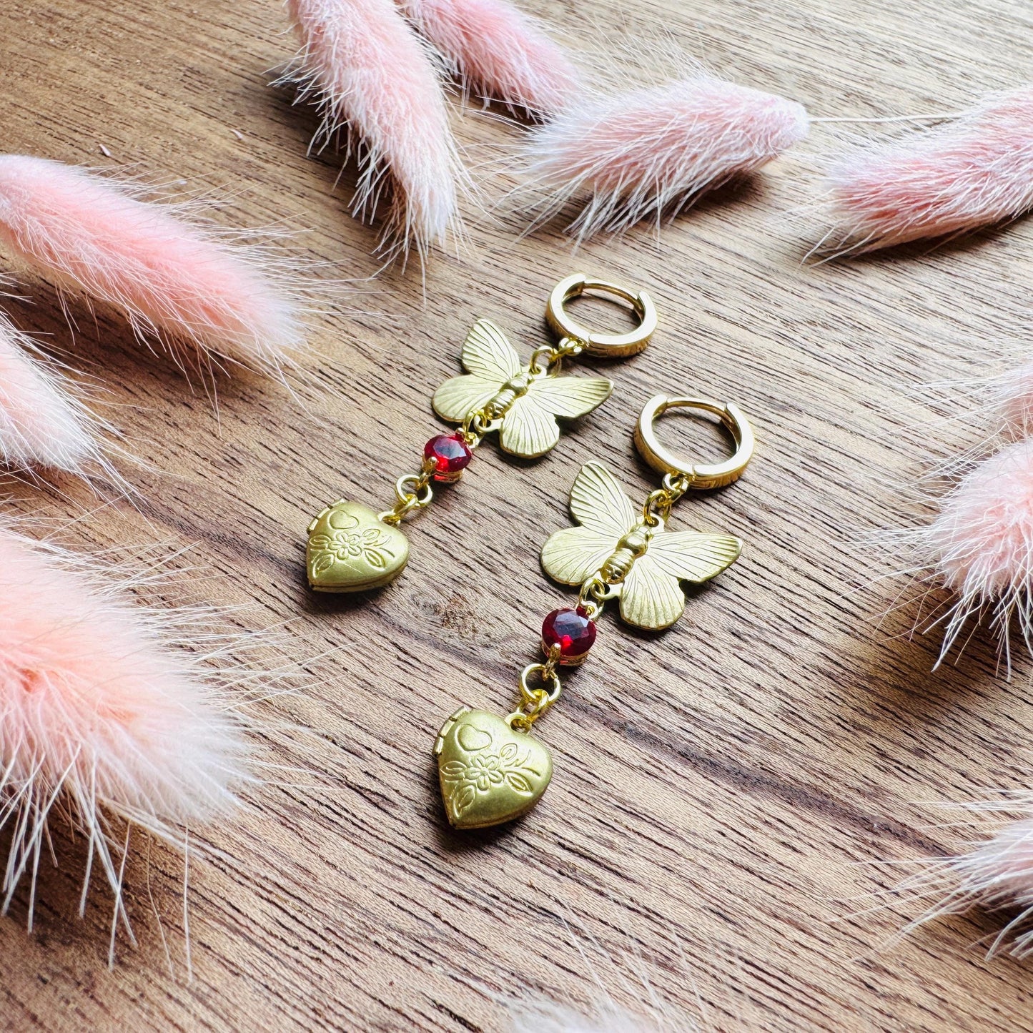 Heart Earrings Gold, Butterfly Earrings, Locket Earrings, Boho Hippie Jewelry, Boho Chic Earrings, Huggie Hoops, Galentines Gift for Friends