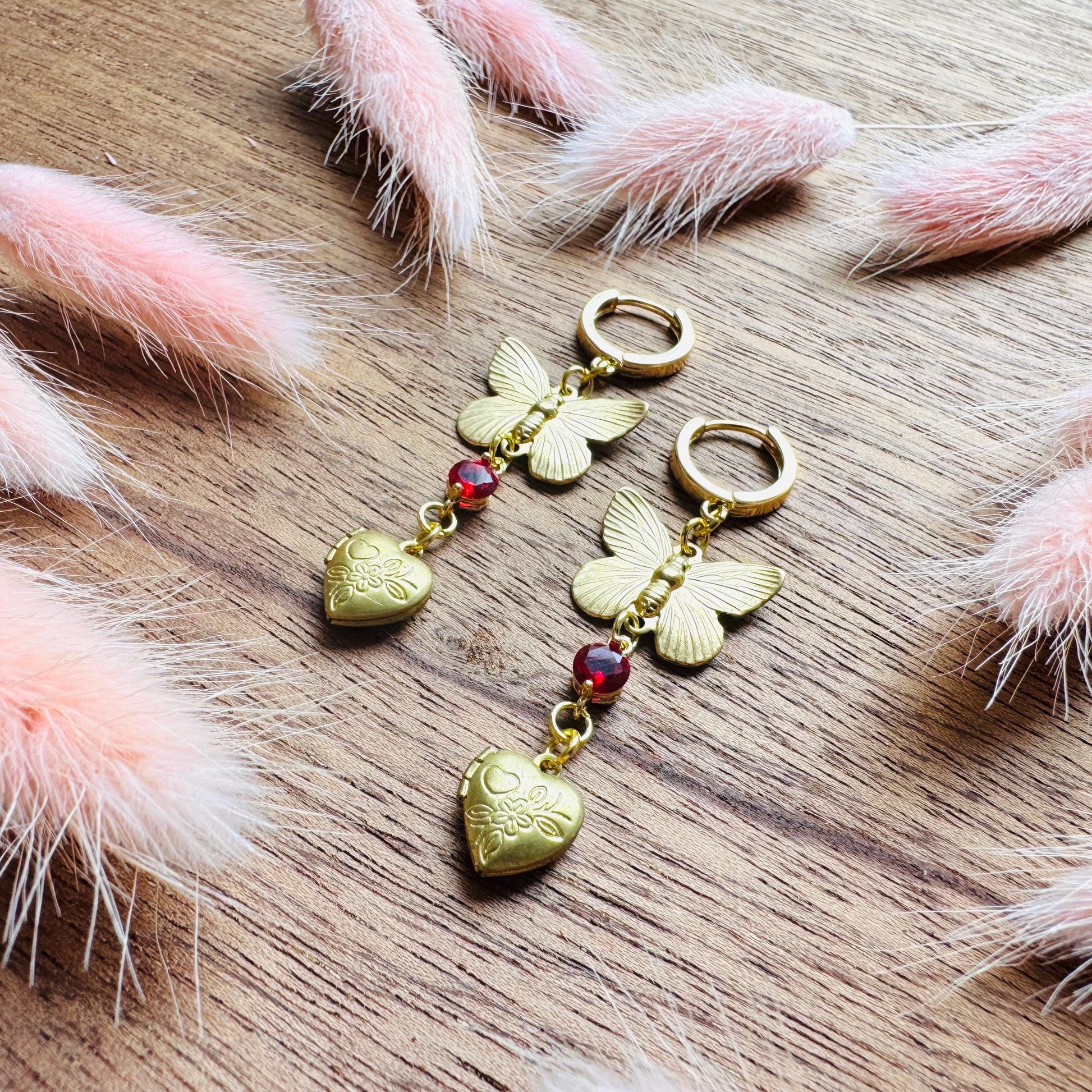 Heart Earrings Gold, Butterfly Earrings, Locket Earrings, Boho Hippie Jewelry, Boho Chic Earrings, Huggie Hoops, Galentines Gift for Friends