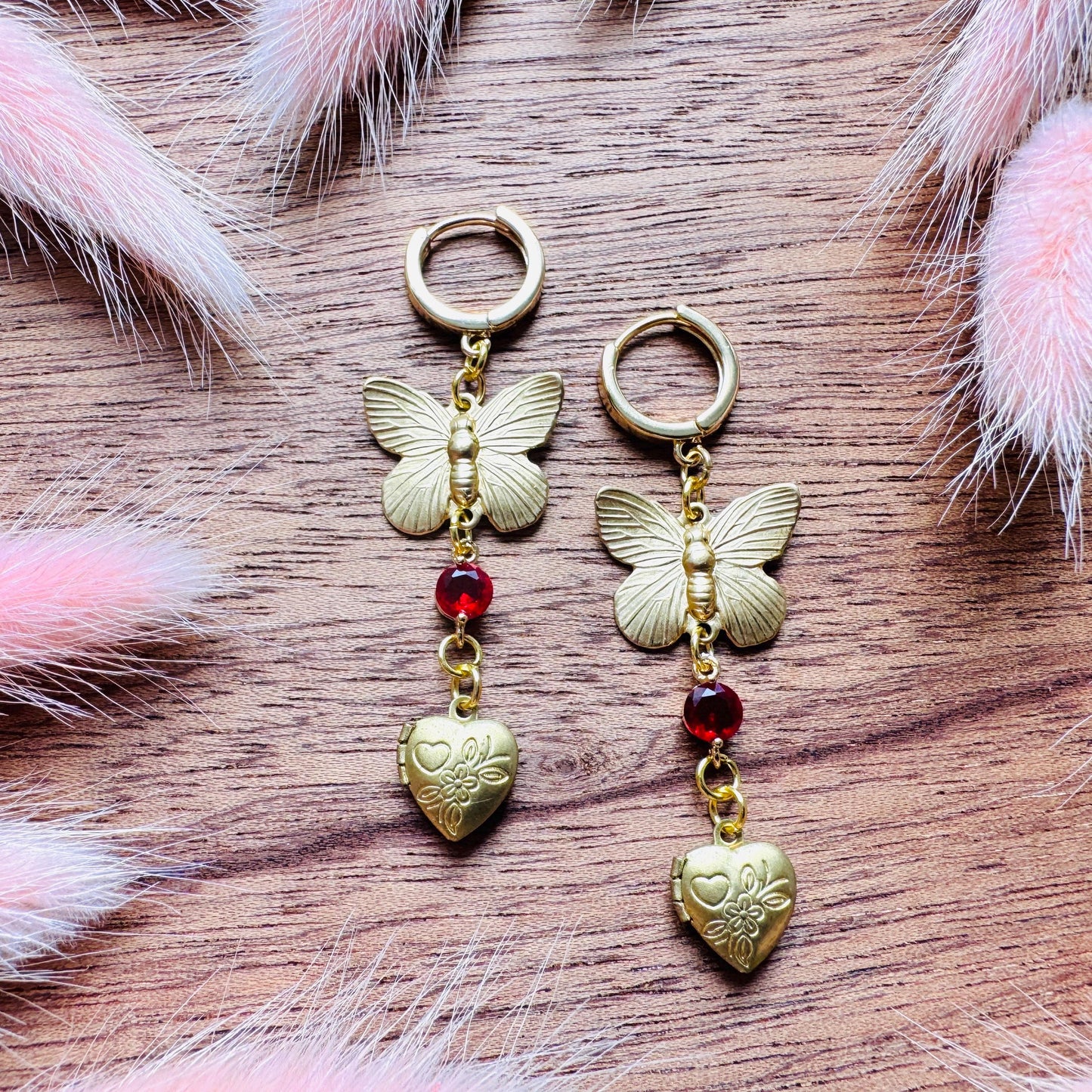 Heart Earrings Gold, Butterfly Earrings, Locket Earrings, Boho Hippie Jewelry, Boho Chic Earrings, Huggie Hoops, Galentines Gift for Friends