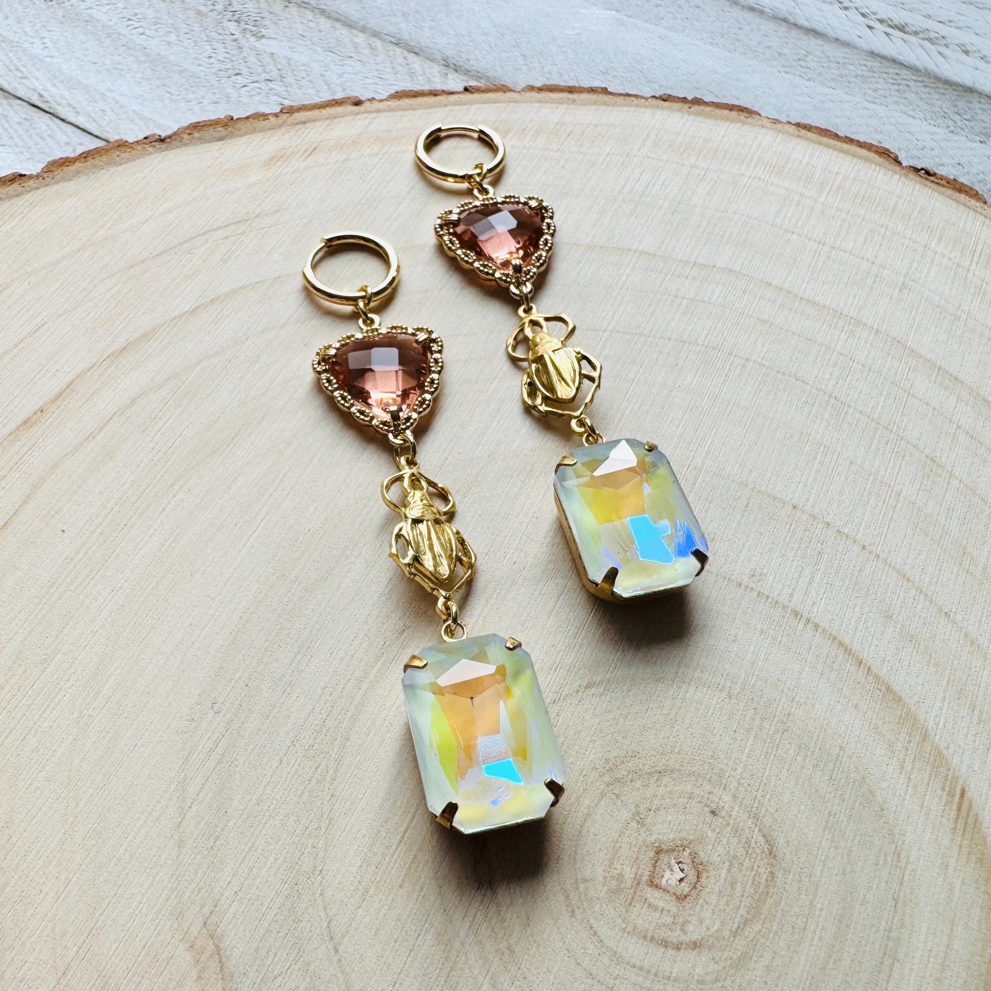Heart Earrings Gold, Beetle Earrings, Boho Hippie Jewely, Huggie Hoops, Coquette Jewelry, Galentine’s Gift for Friends, Whimsical Gifts