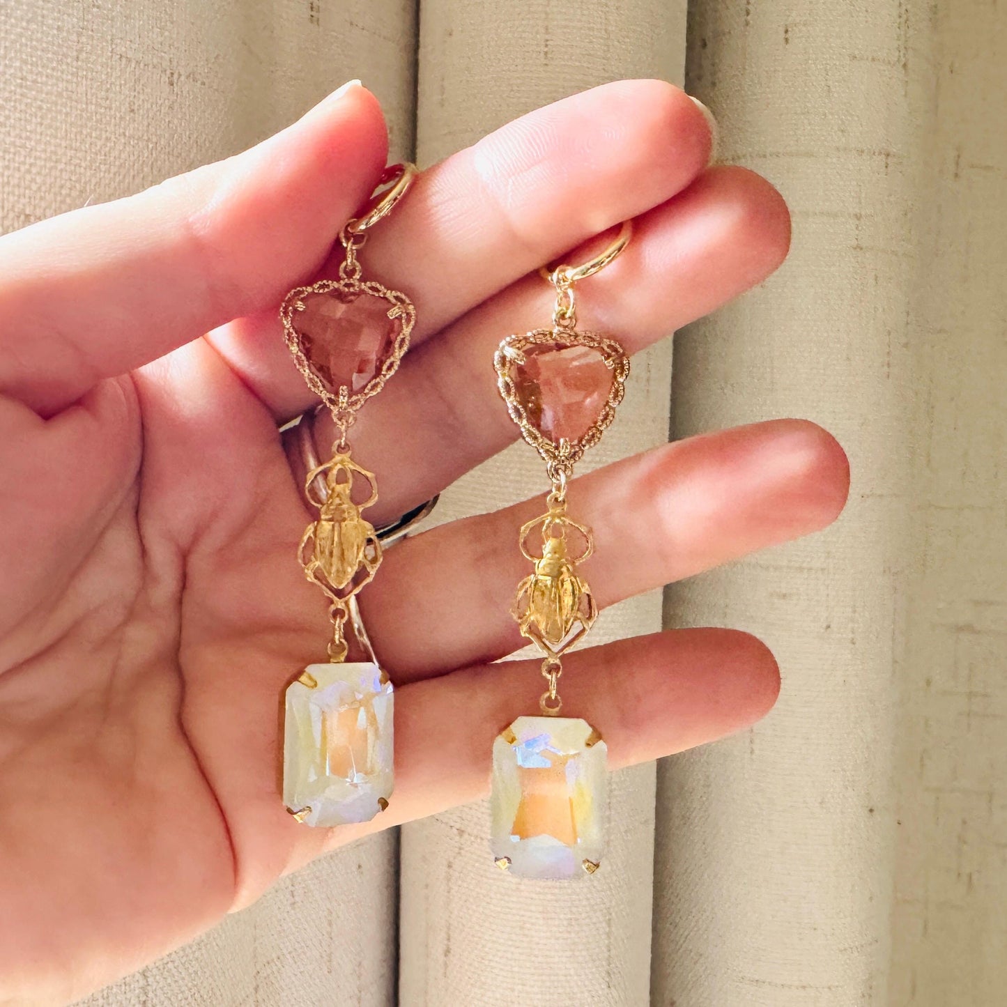 Heart Earrings Gold, Beetle Earrings, Boho Hippie Jewely, Huggie Hoops, Coquette Jewelry, Galentine’s Gift for Friends, Whimsical Gifts