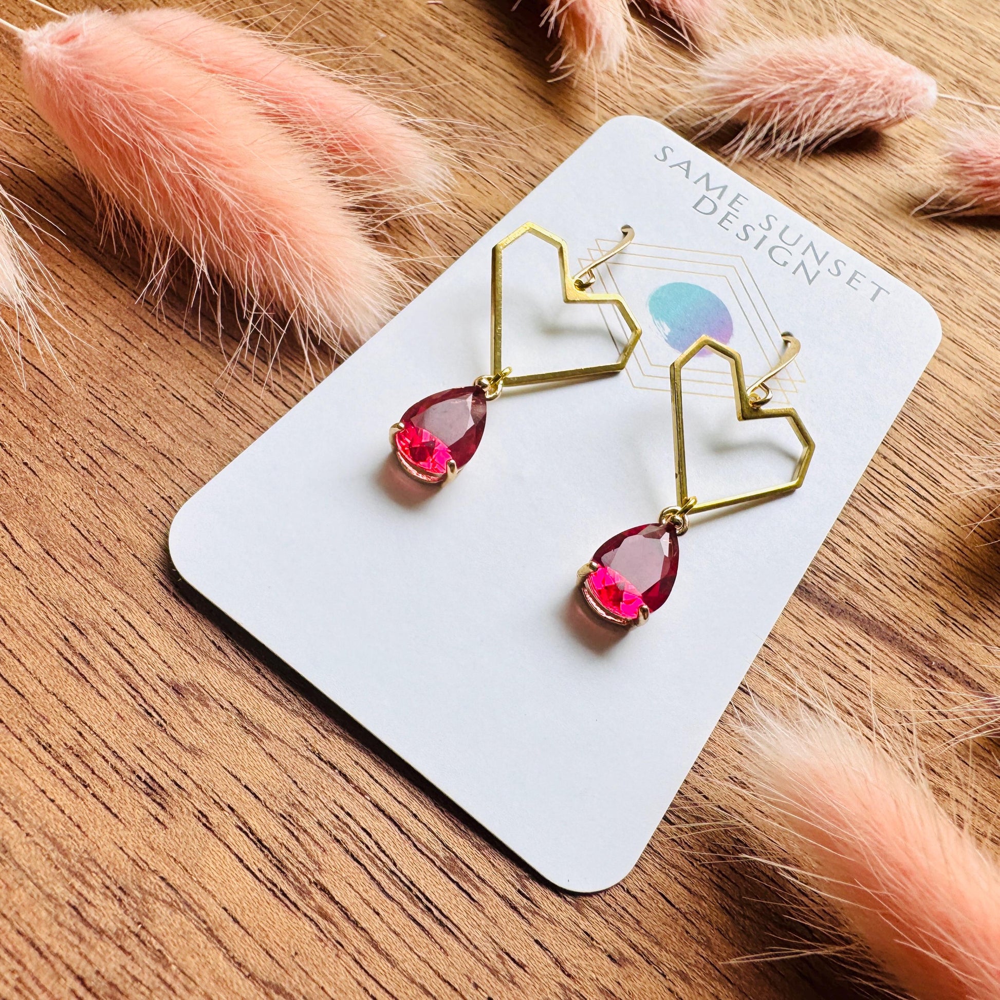Heart Earrings Gold, Red Earrings, Fairycore, Boho Chic Earrings, Brass Dangle Earrings, Tween Jewelry, Best Friend Valentine’s Day Gift