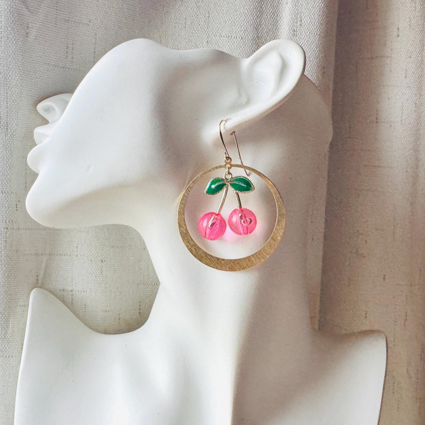 Cherry Earrings, Pink Cherries, Cottagecore Jewelry, 80s Vibes, Fruit Earrings, Coquette Gifts for Friend, Galentine’s Day Earrings