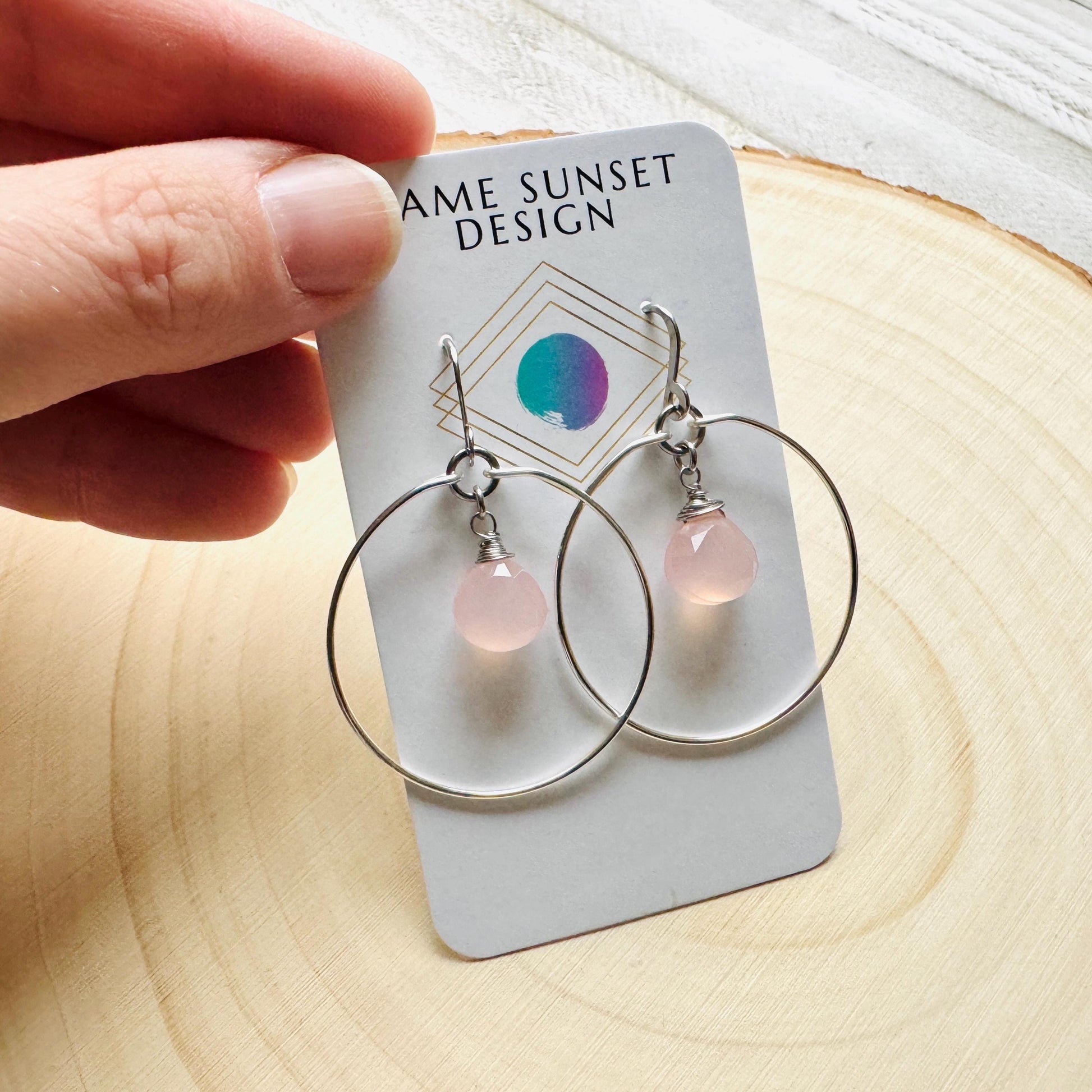 Pink Chalcedony Earrings, Boho Hoops, Minimalistic Witchy Jewelry, Natural Stone Jewelry, Best Friend Valentines Gift, Goth Girl Gifts