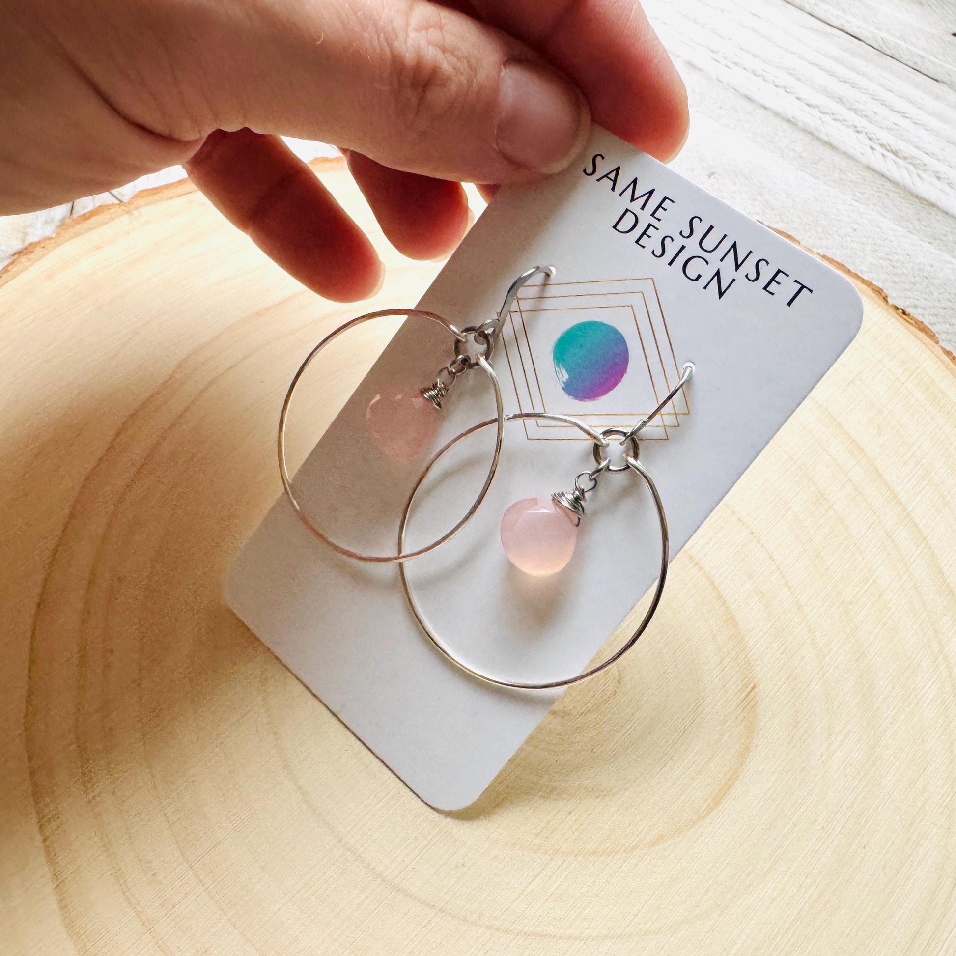 Pink Chalcedony Earrings, Boho Hoops, Minimalistic Witchy Jewelry, Natural Stone Jewelry, Best Friend Valentines Gift, Goth Girl Gifts