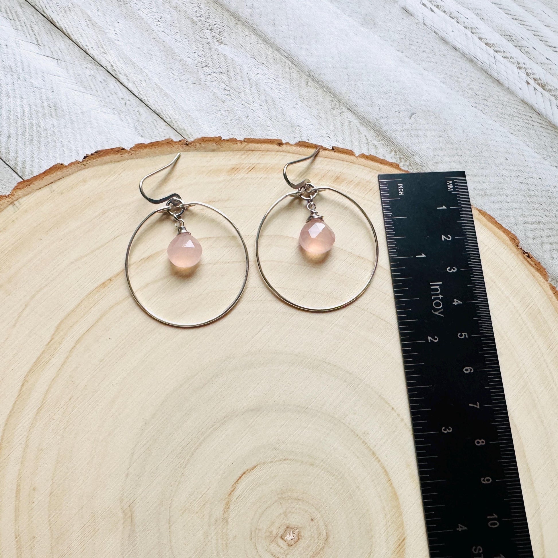Pink Chalcedony Earrings, Boho Hoops, Minimalistic Witchy Jewelry, Natural Stone Jewelry, Best Friend Valentines Gift, Goth Girl Gifts