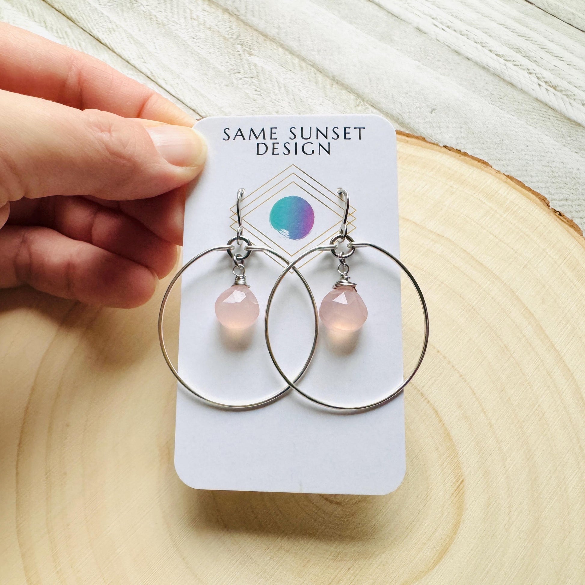 Pink Chalcedony Earrings, Boho Hoops, Minimalistic Witchy Jewelry, Natural Stone Jewelry, Best Friend Valentines Gift, Goth Girl Gifts