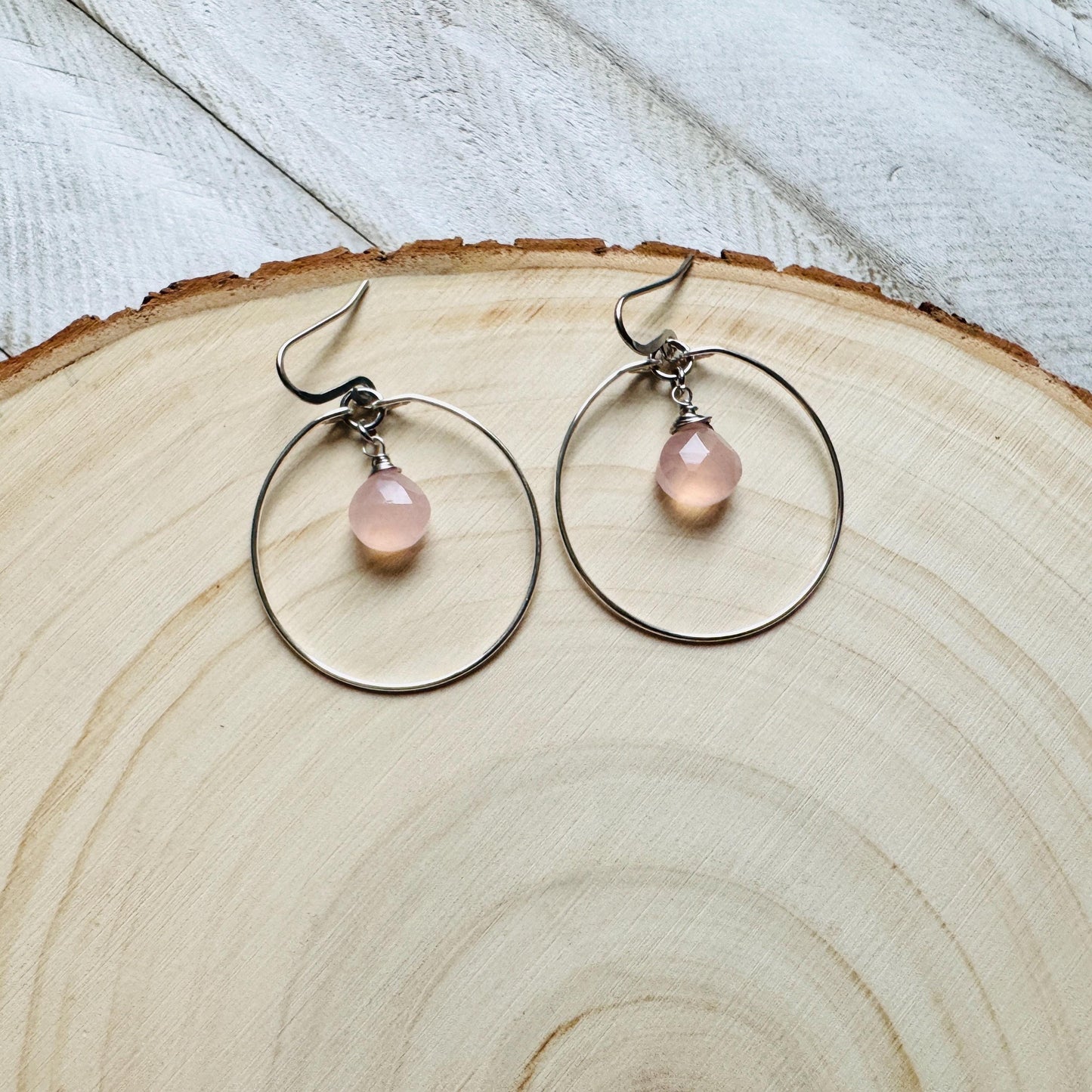 Pink Chalcedony Earrings, Boho Hoops, Minimalistic Witchy Jewelry, Natural Stone Jewelry, Best Friend Valentines Gift, Goth Girl Gifts