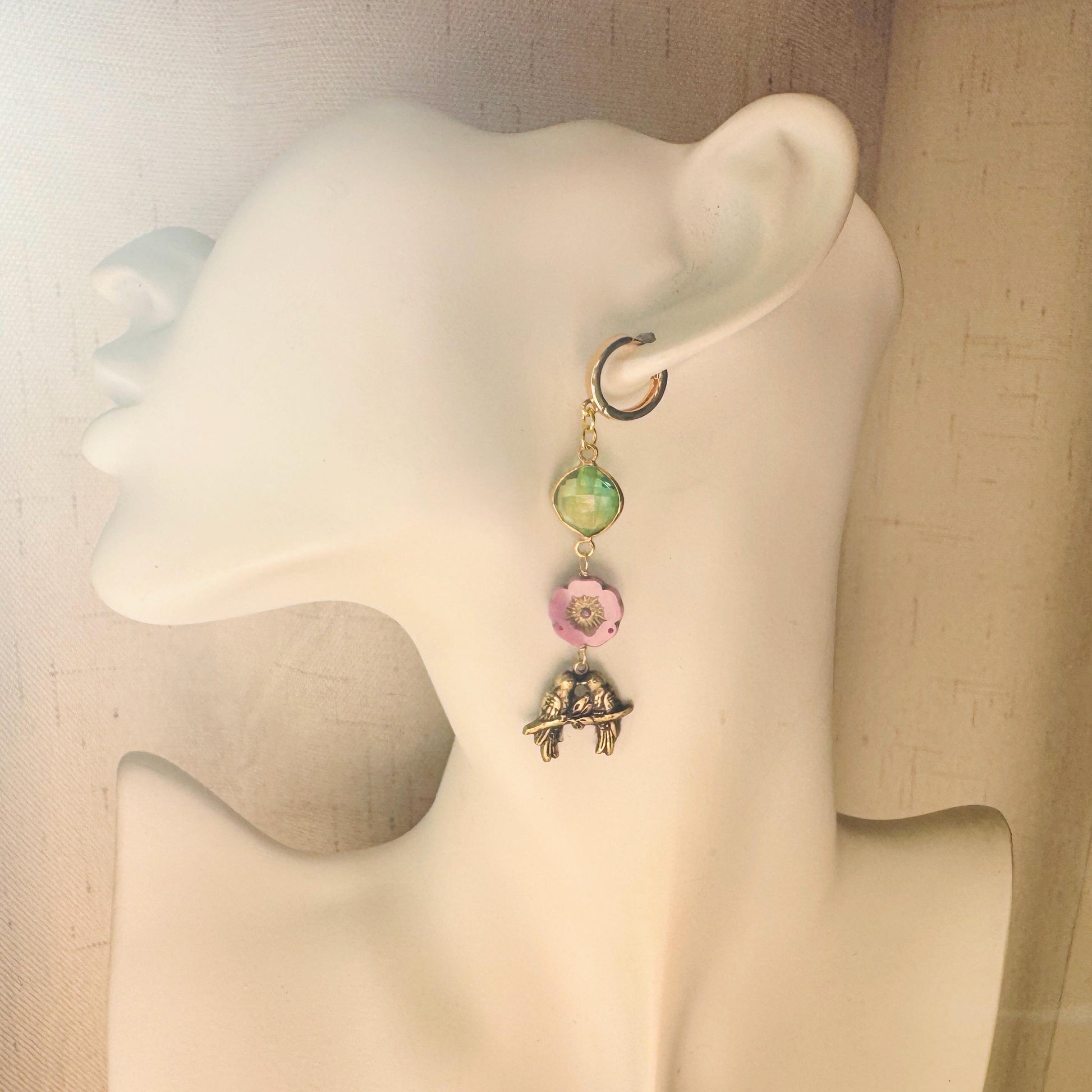 Bird Earrings, Flower Jewelry, Fairycore Jewelry Gold, Science Teacher Gift, Bridal Jewelry, Boho Chic Earrings, Galentines Gift for Friends