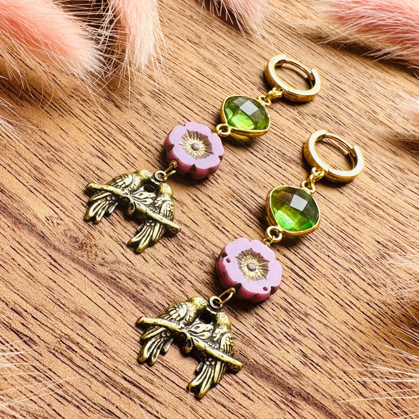 Bird Earrings, Flower Jewelry, Fairycore Jewelry Gold, Science Teacher Gift, Bridal Jewelry, Boho Chic Earrings, Galentines Gift for Friends