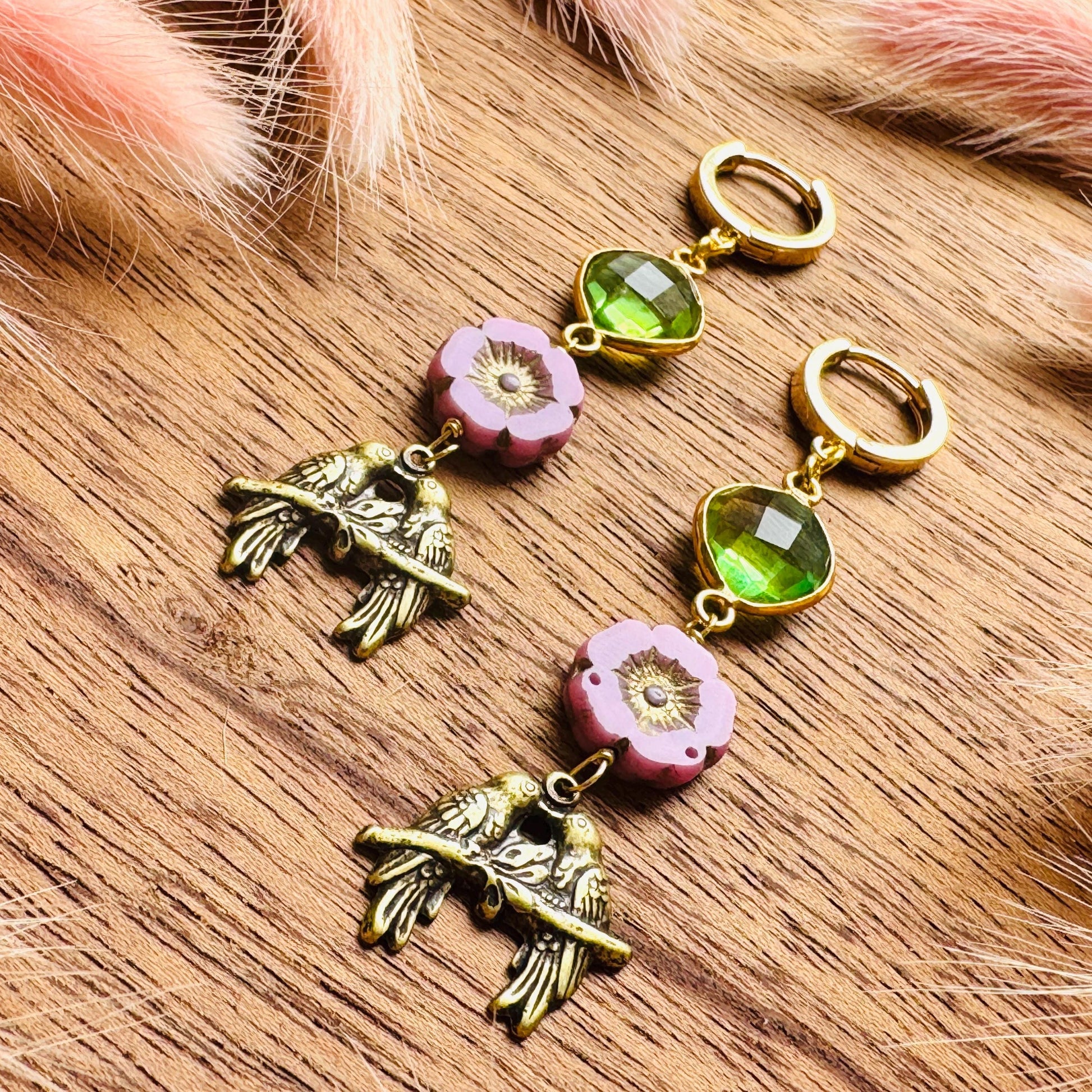 Bird Earrings, Flower Jewelry, Fairycore Jewelry Gold, Science Teacher Gift, Bridal Jewelry, Boho Chic Earrings, Galentines Gift for Friends