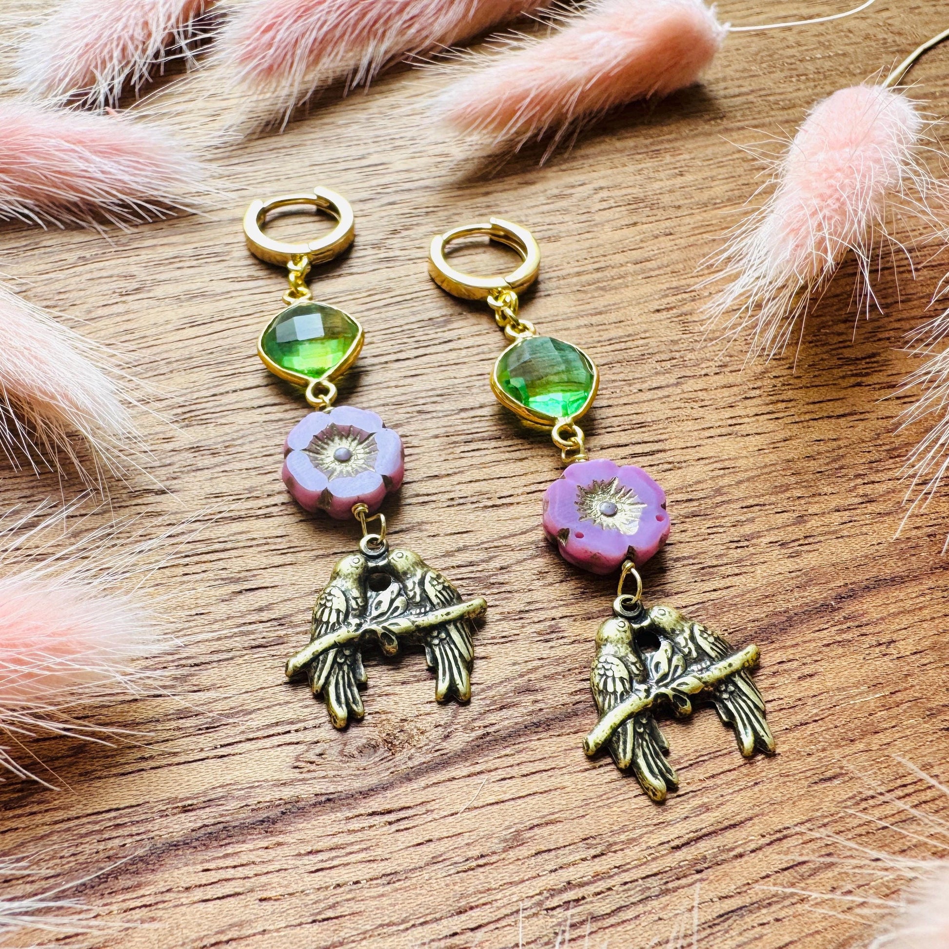 Bird Earrings, Flower Jewelry, Fairycore Jewelry Gold, Science Teacher Gift, Bridal Jewelry, Boho Chic Earrings, Galentines Gift for Friends