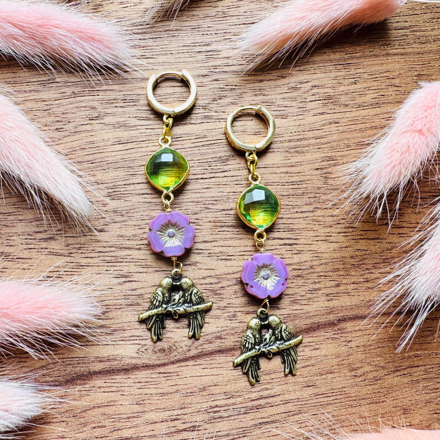 Bird Earrings, Flower Jewelry, Fairycore Jewelry Gold, Science Teacher Gift, Bridal Jewelry, Boho Chic Earrings, Galentines Gift for Friends
