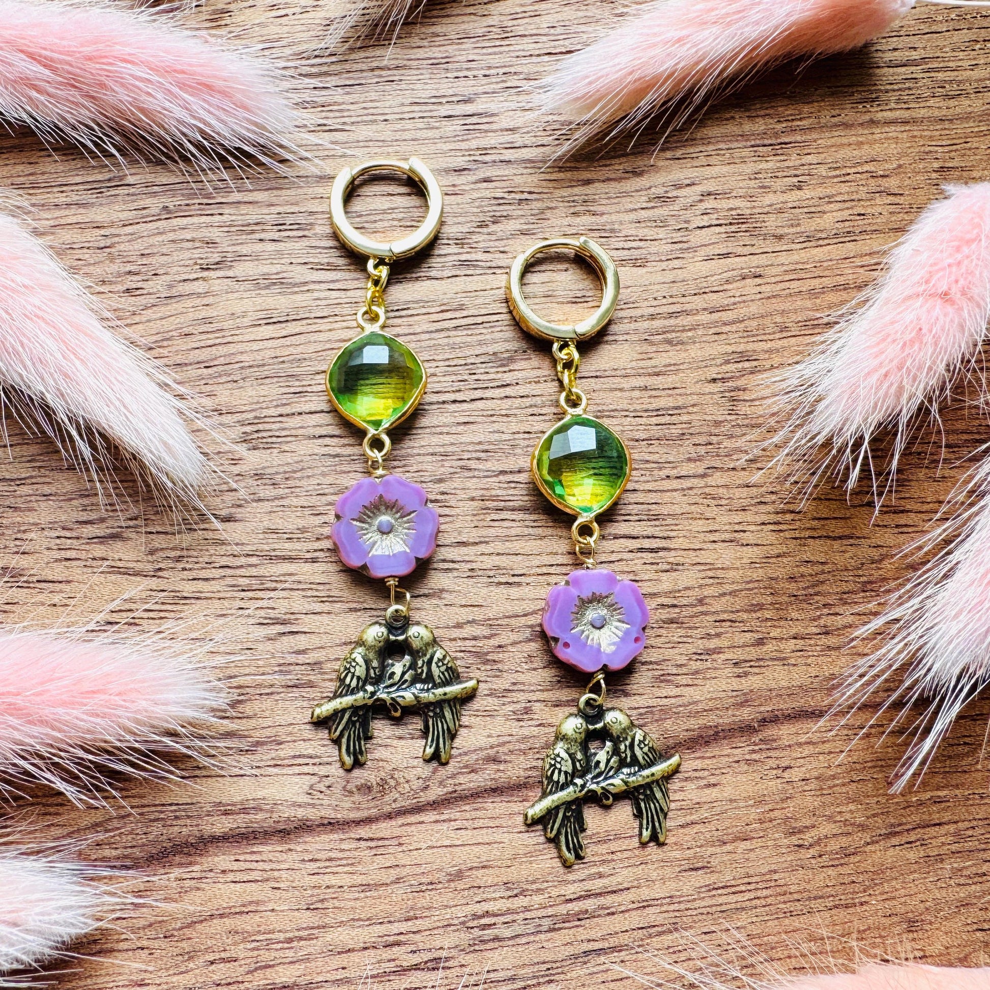 Bird Earrings, Flower Jewelry, Fairycore Jewelry Gold, Science Teacher Gift, Bridal Jewelry, Boho Chic Earrings, Galentines Gift for Friends