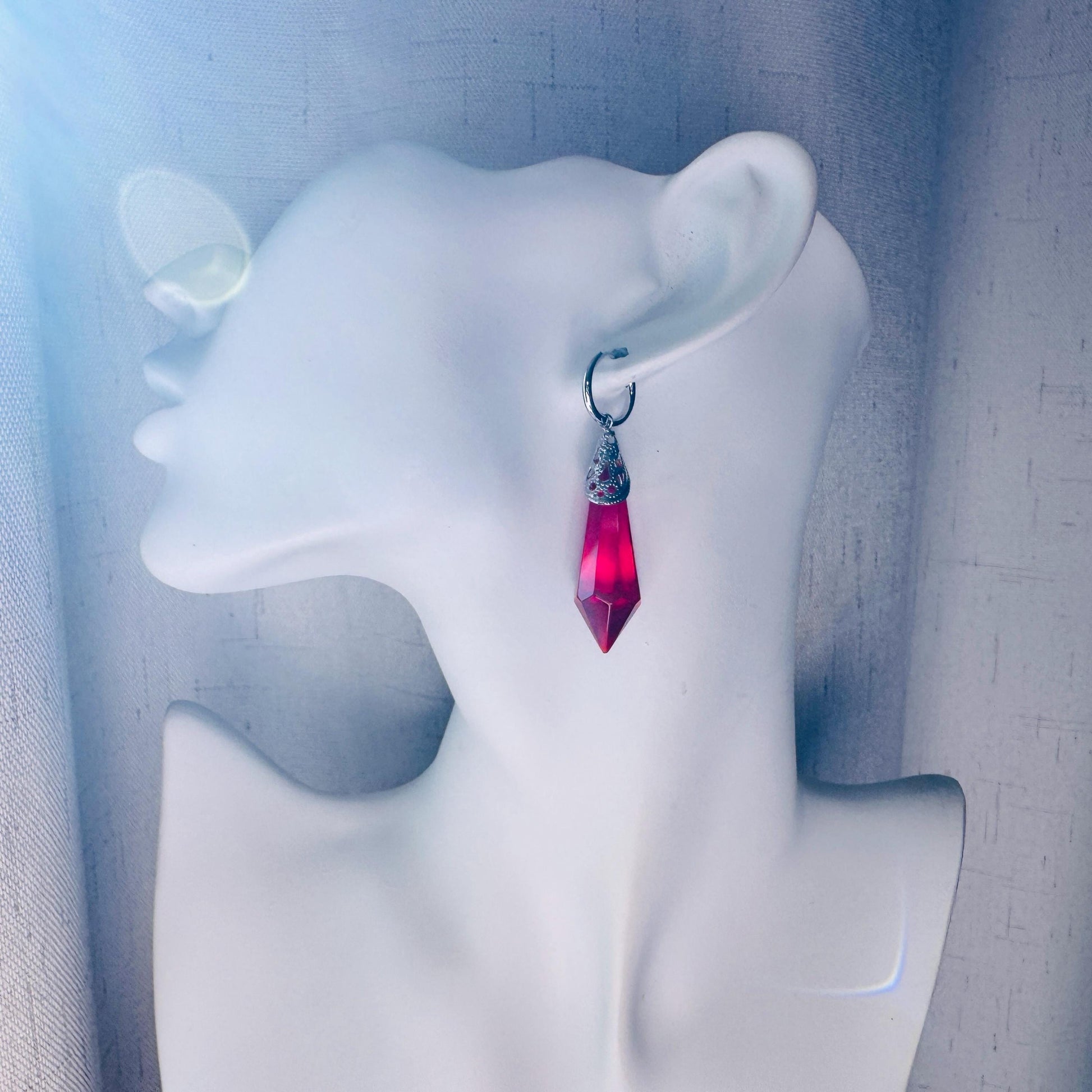 Glass Crystal Earrings, Red Earrings, Huggie Hoops, Boho Chic Earrings, Stainless Steel, Valentines Day Gift, Love Gifts for Daughter
