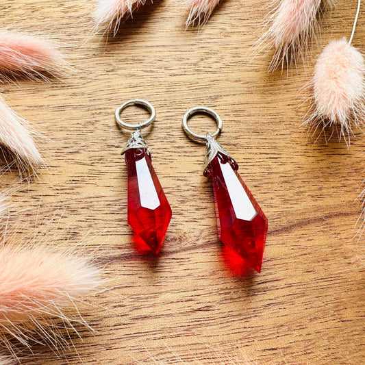 Glass Crystal Earrings, Red Earrings, Huggie Hoops, Boho Chic Earrings, Stainless Steel, Valentines Day Gift, Love Gifts for Daughter
