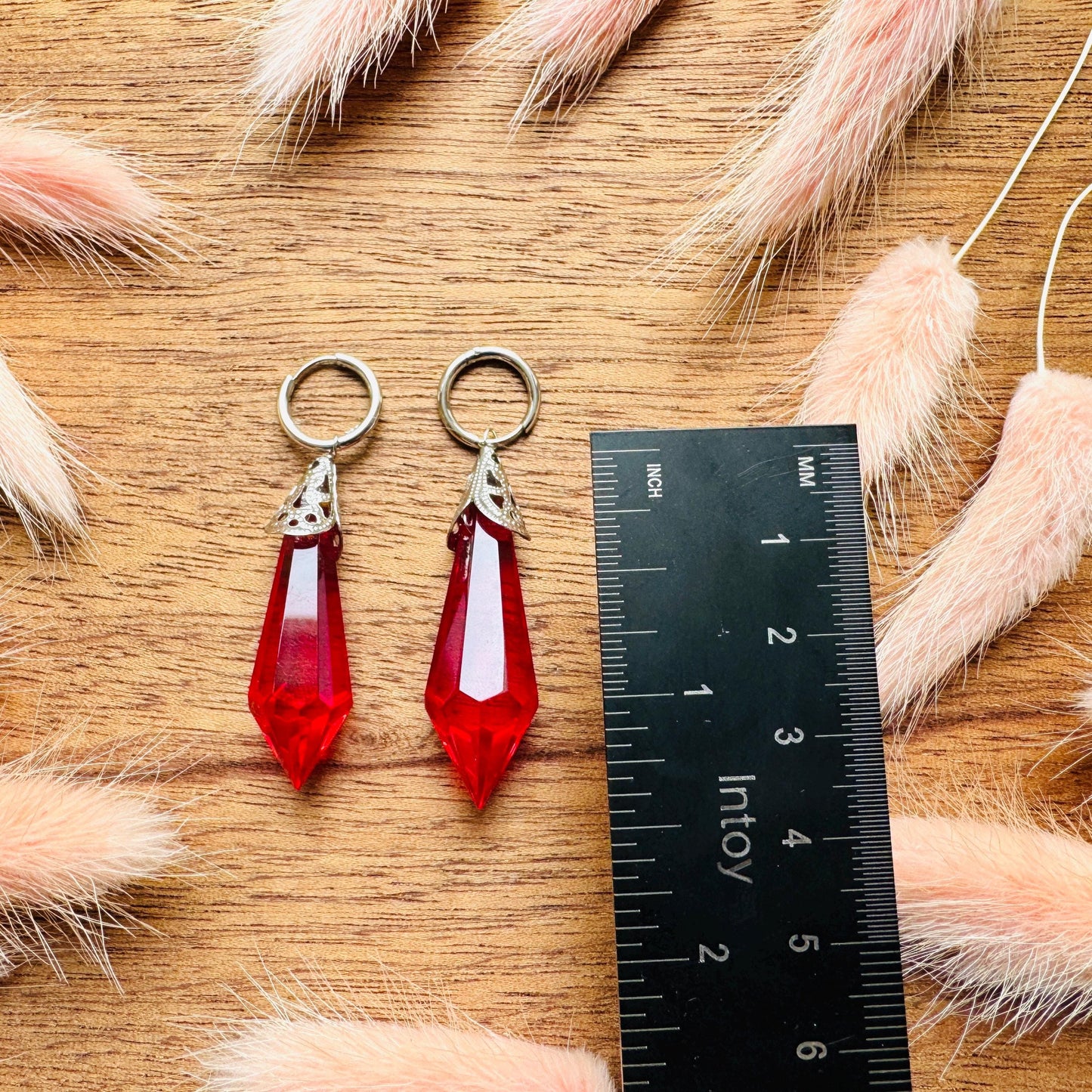 Glass Crystal Earrings, Red Earrings, Huggie Hoops, Boho Chic Earrings, Stainless Steel, Valentines Day Gift, Love Gifts for Daughter