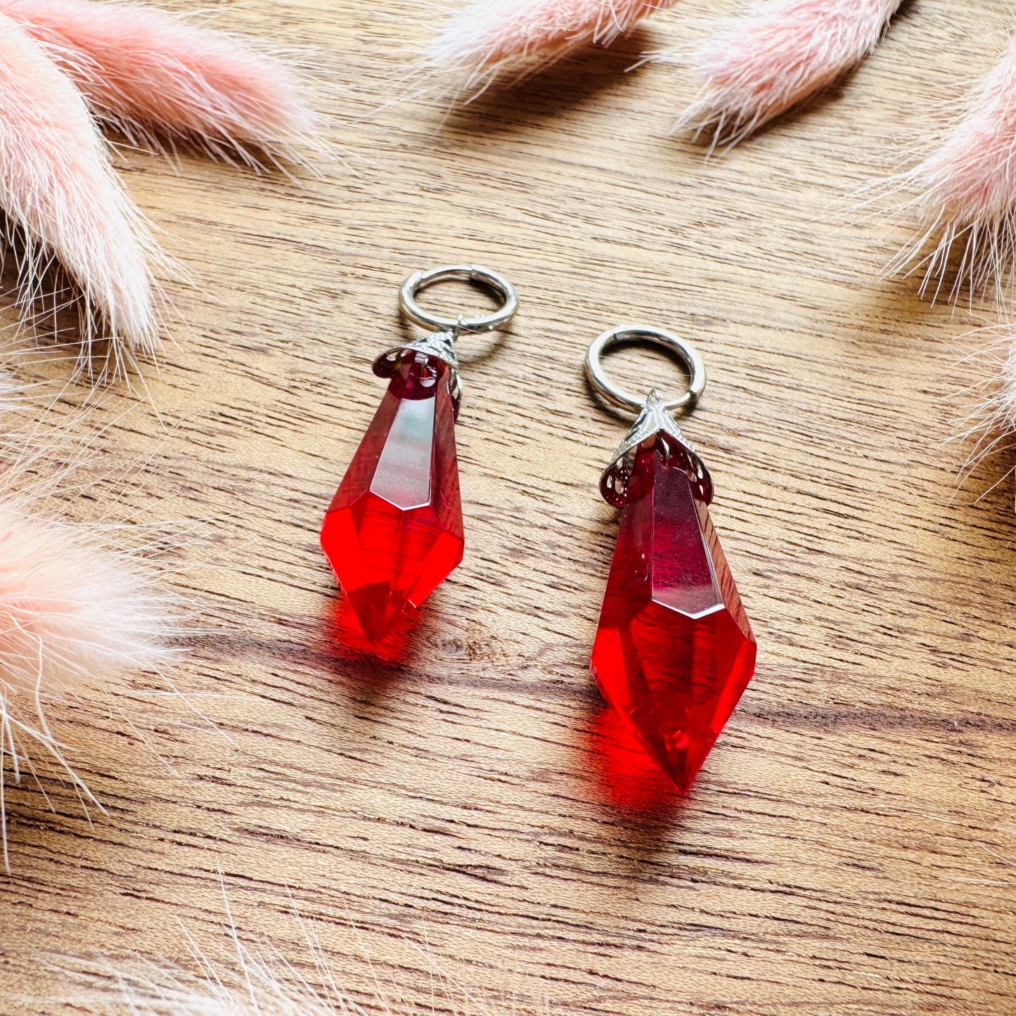 Glass Crystal Earrings, Red Earrings, Huggie Hoops, Boho Chic Earrings, Stainless Steel, Valentines Day Gift, Love Gifts for Daughter