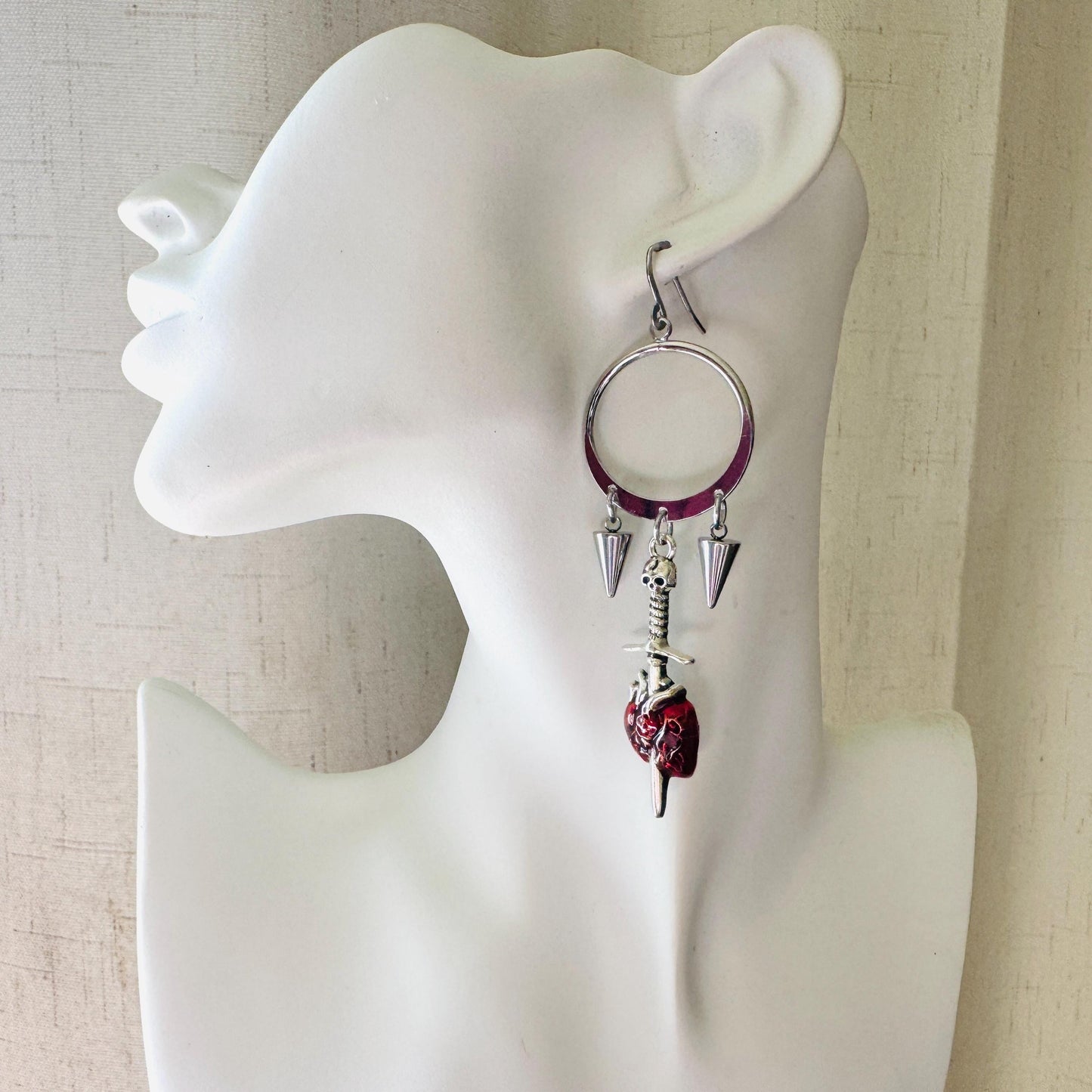 Anatomical Heart Earrings, Skull Earrings, Spike Earrings, Galentines Day Earrings, Gothic Earrings Men, Valentines Gift For Her Jewelry