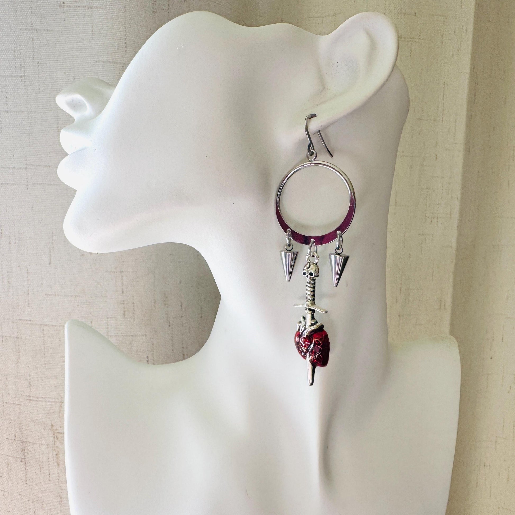 Anatomical Heart Earrings, Skull Earrings, Spike Earrings, Galentines Day Earrings, Gothic Earrings Men, Valentines Gift For Her Jewelry