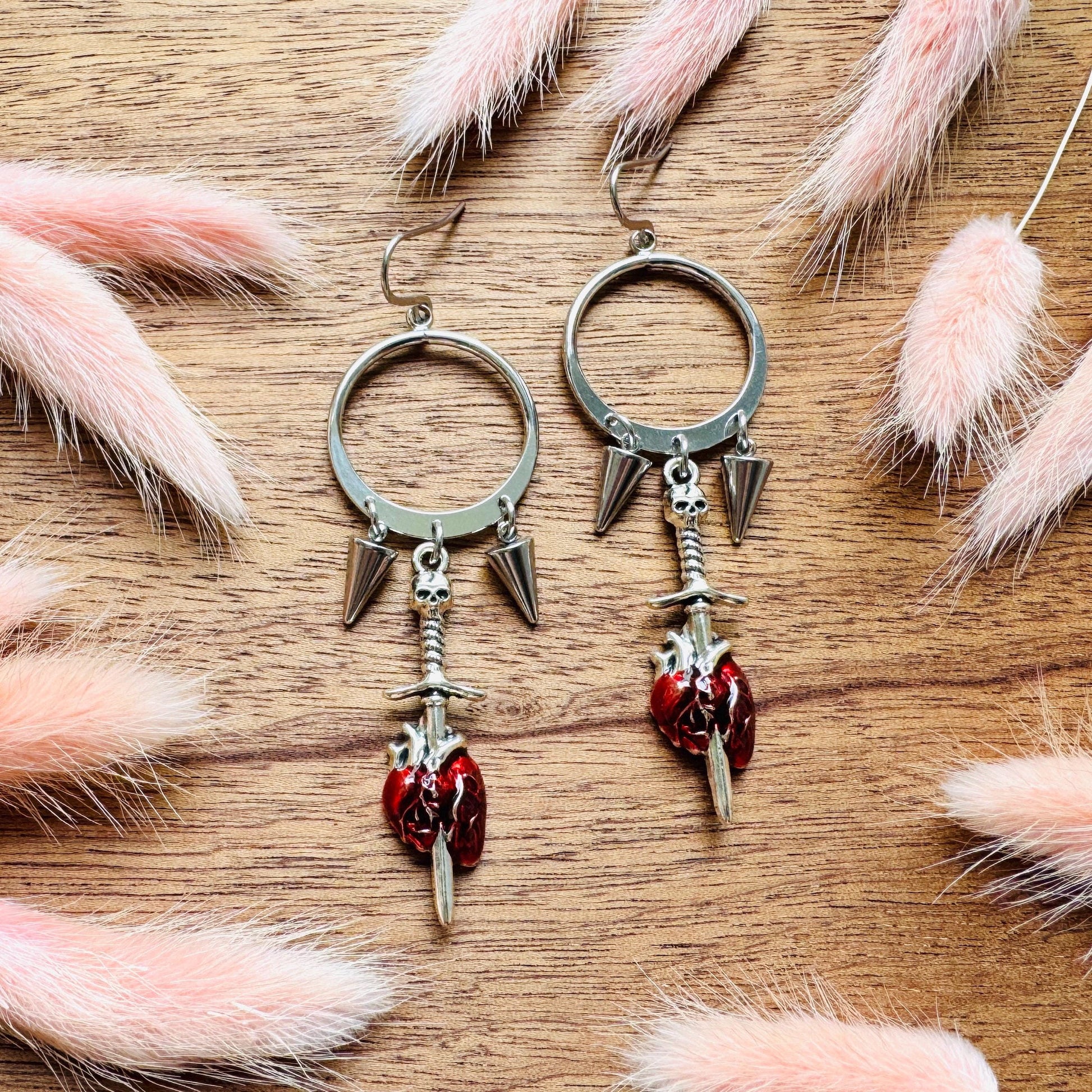 Anatomical Heart Earrings, Skull Earrings, Spike Earrings, Galentines Day Earrings, Gothic Earrings Men, Valentines Gift For Her Jewelry
