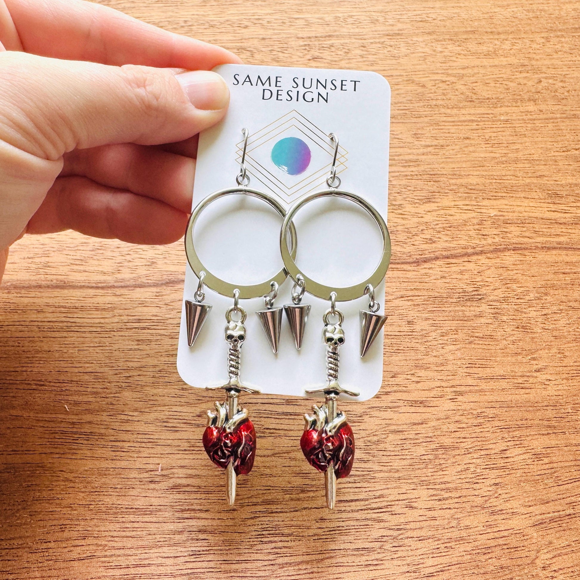 Anatomical Heart Earrings, Skull Earrings, Spike Earrings, Galentines Day Earrings, Gothic Earrings Men, Valentines Gift For Her Jewelry