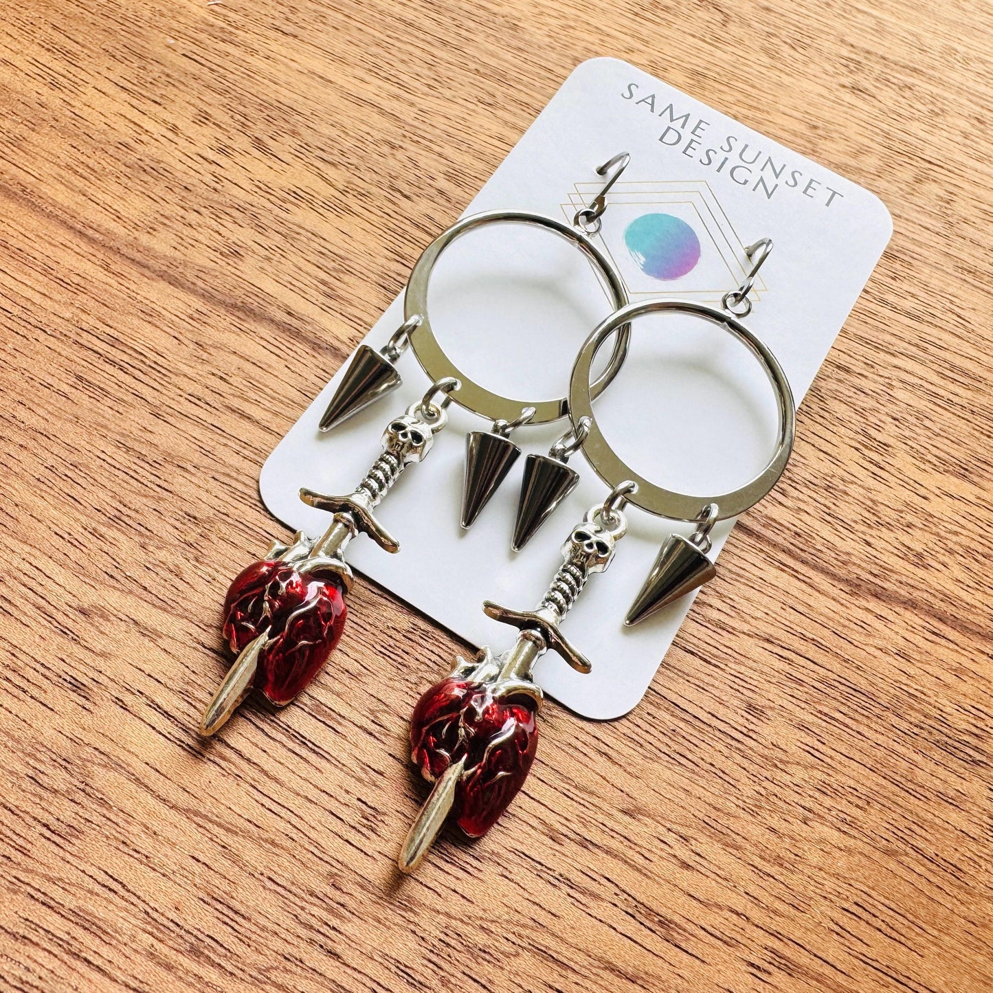 Anatomical Heart Earrings, Skull Earrings, Spike Earrings, Galentines Day Earrings, Gothic Earrings Men, Valentines Gift For Her Jewelry