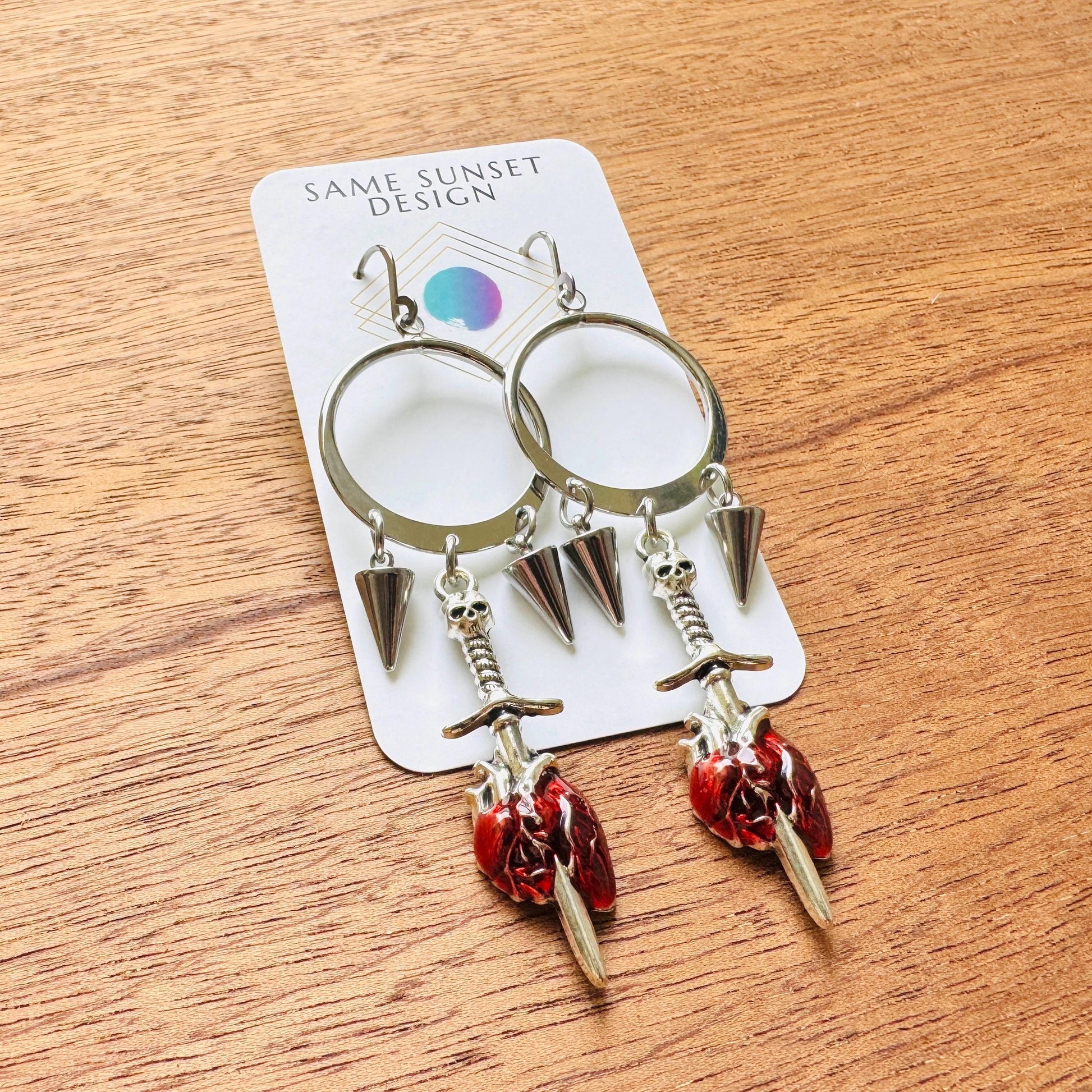 Anatomical Heart Earrings, Skull Earrings, Spike Earrings, Galentines Day Earrings, Gothic Earrings Men, Valentines Gift For Her Jewelry