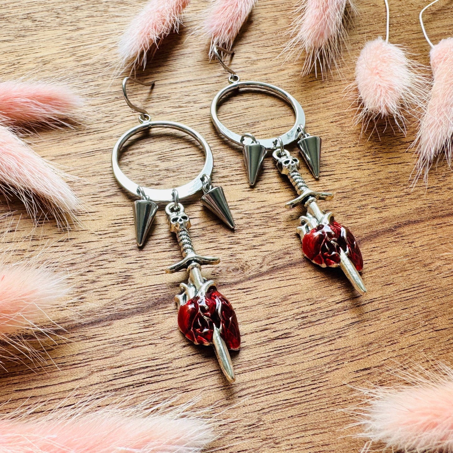 Anatomical Heart Earrings, Skull Earrings, Spike Earrings, Galentines Day Earrings, Gothic Earrings Men, Valentines Gift For Her Jewelry