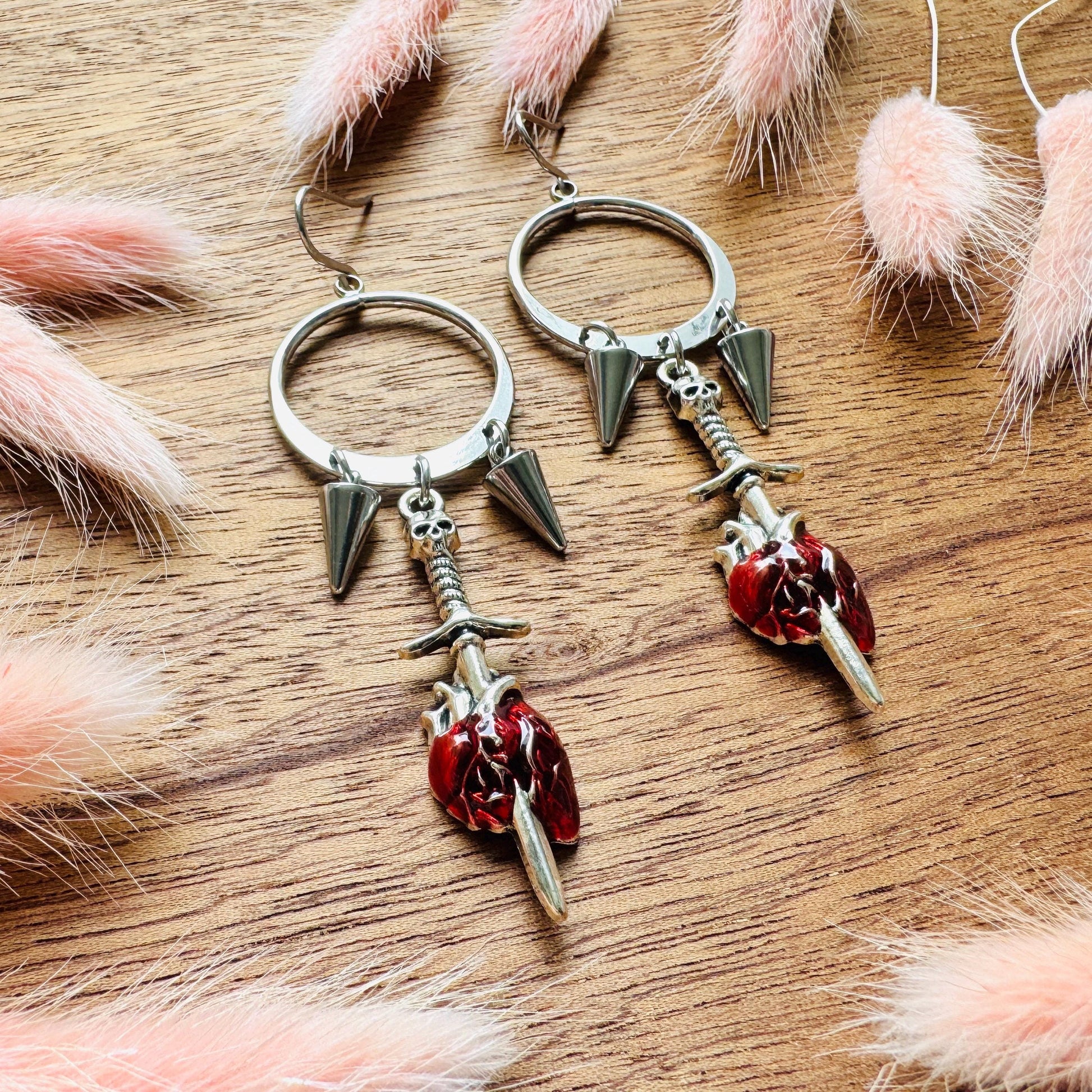 Anatomical Heart Earrings, Skull Earrings, Spike Earrings, Galentines Day Earrings, Gothic Earrings Men, Valentines Gift For Her Jewelry