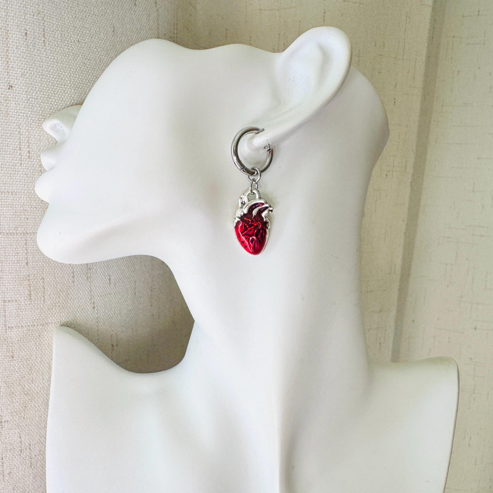 Anatomical Heart Earrings, Huggie Hoops, Galentines Day Earrings, Industrial Jewelry, Gothic Earrings Men, Valentines Gift For Her Jewelry