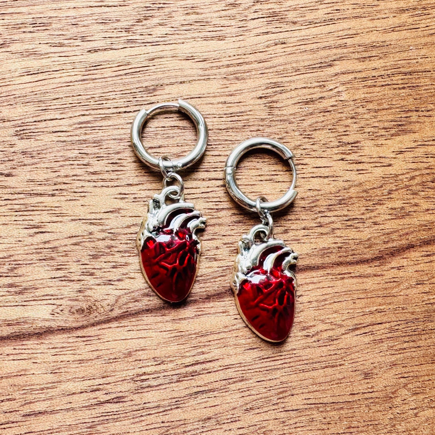 Anatomical Heart Earrings, Huggie Hoops, Galentines Day Earrings, Industrial Jewelry, Gothic Earrings Men, Valentines Gift For Her Jewelry