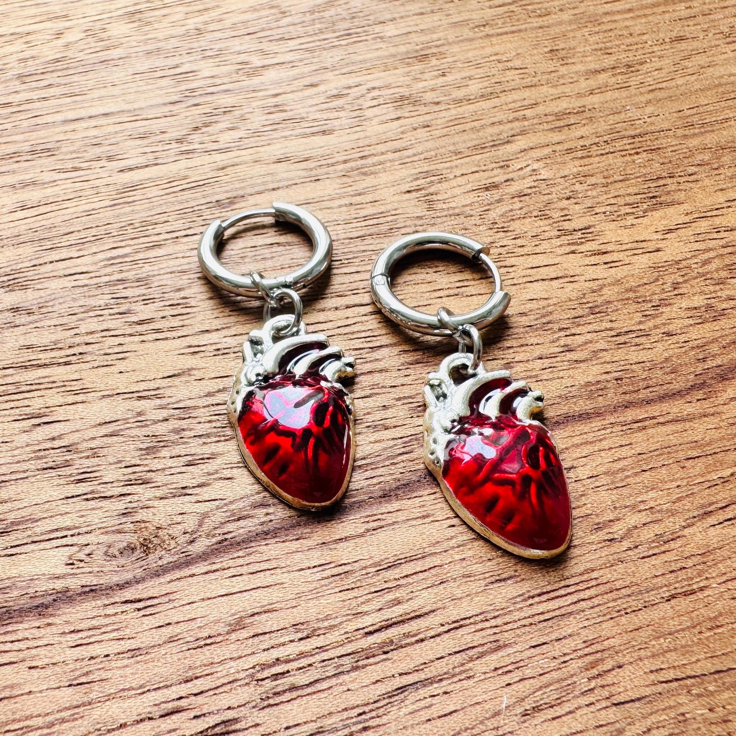 Anatomical Heart Earrings, Huggie Hoops, Galentines Day Earrings, Industrial Jewelry, Gothic Earrings Men, Valentines Gift For Her Jewelry