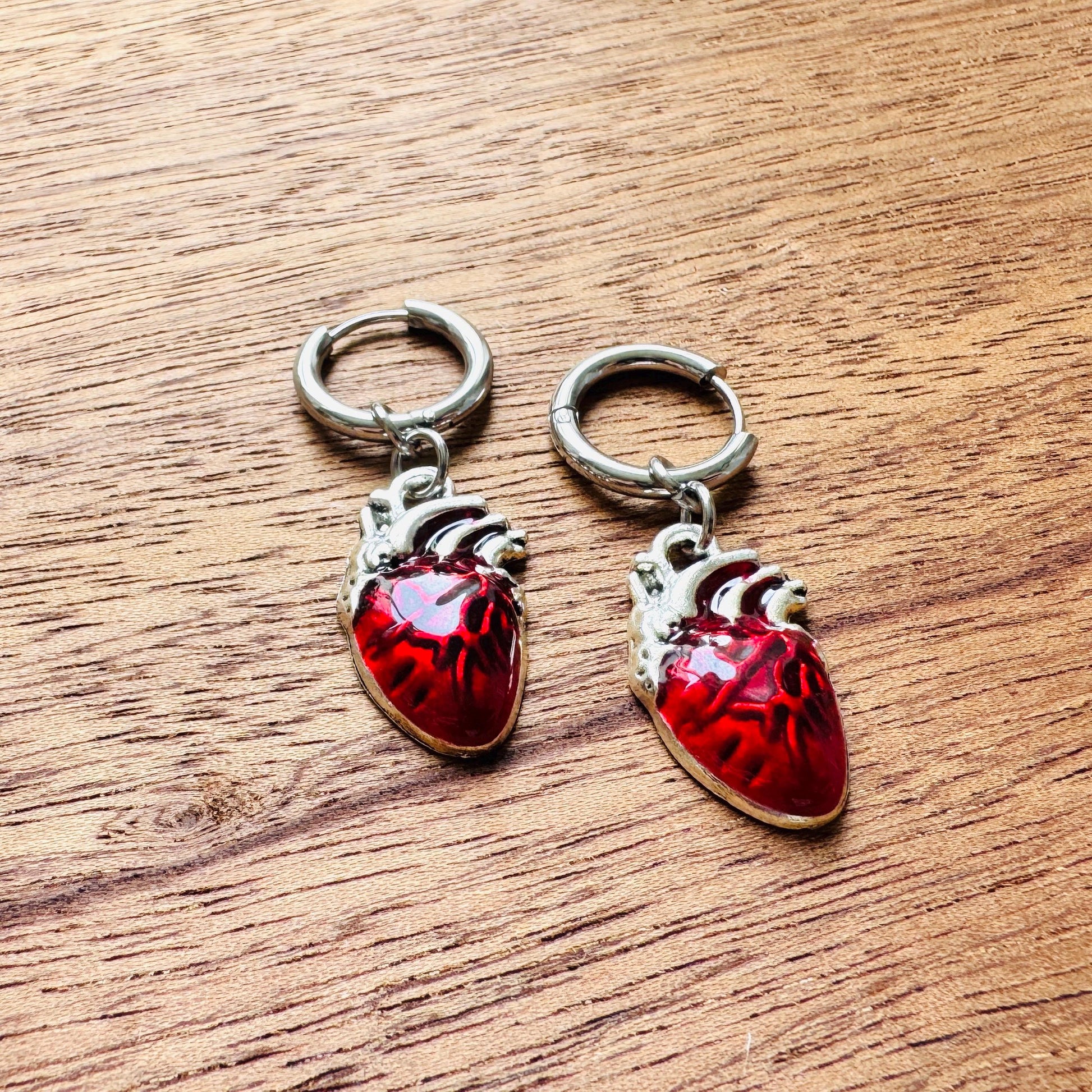 Anatomical Heart Earrings, Huggie Hoops, Galentines Day Earrings, Industrial Jewelry, Gothic Earrings Men, Valentines Gift For Her Jewelry