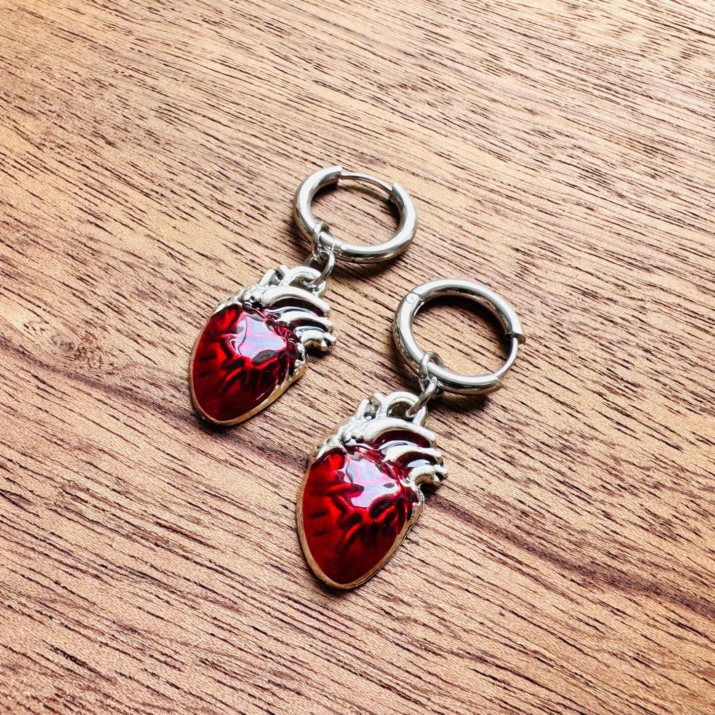 Anatomical Heart Earrings, Huggie Hoops, Galentines Day Earrings, Industrial Jewelry, Gothic Earrings Men, Valentines Gift For Her Jewelry