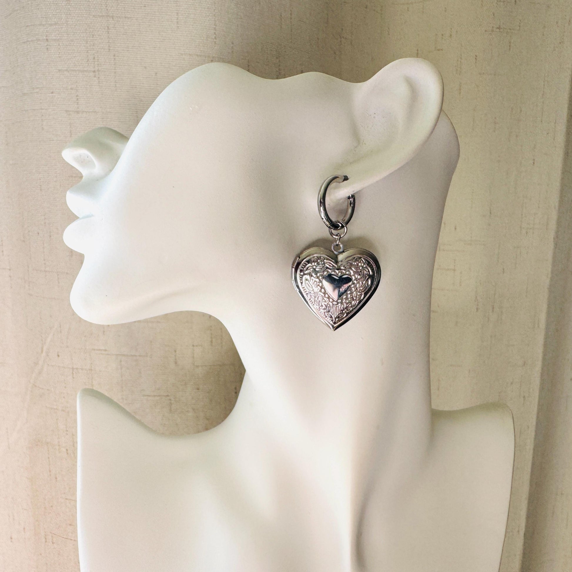 Heart Locket Earrings, Heart Earrings, Goth Earrings, Galentines Day Earrings, Valentines Gift For Her Jewelry, Anniversary Gift for Wife