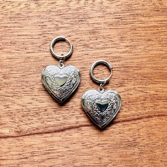 Heart Locket Earrings, Heart Earrings, Goth Earrings, Galentines Day Earrings, Valentines Gift For Her Jewelry, Anniversary Gift for Wife