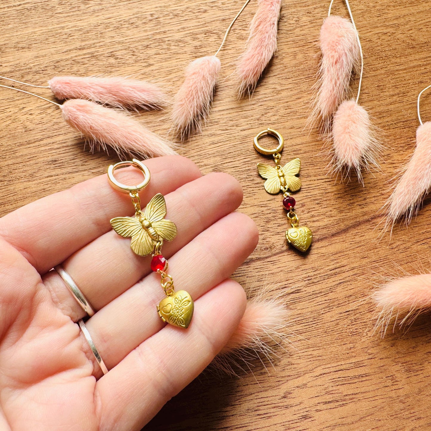 Heart Earrings Gold, Butterfly Earrings, Locket Earrings, Boho Hippie Jewelry, Boho Chic Earrings, Huggie Hoops, Galentines Gift for Friends