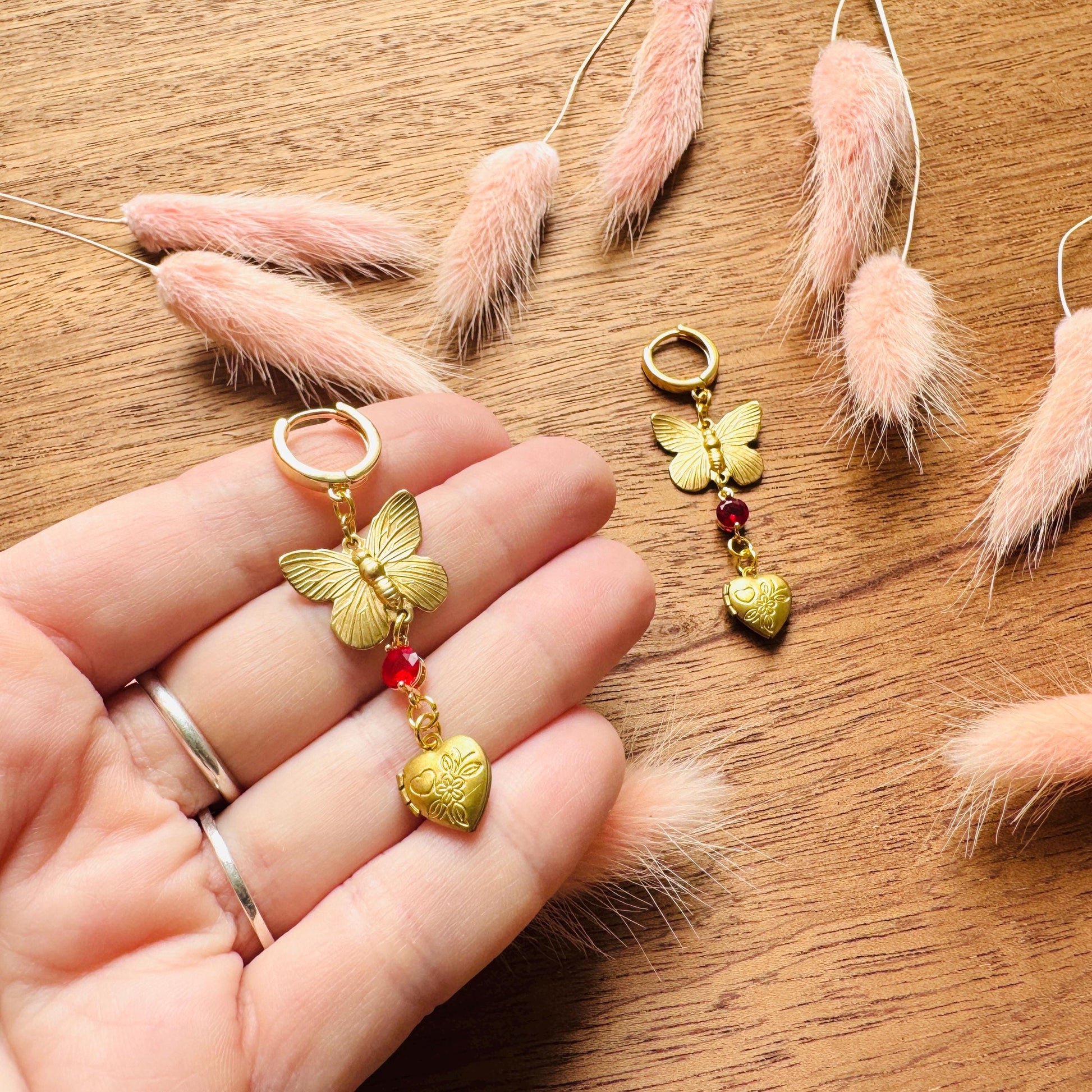 Heart Earrings Gold, Butterfly Earrings, Locket Earrings, Boho Hippie Jewelry, Boho Chic Earrings, Huggie Hoops, Galentines Gift for Friends