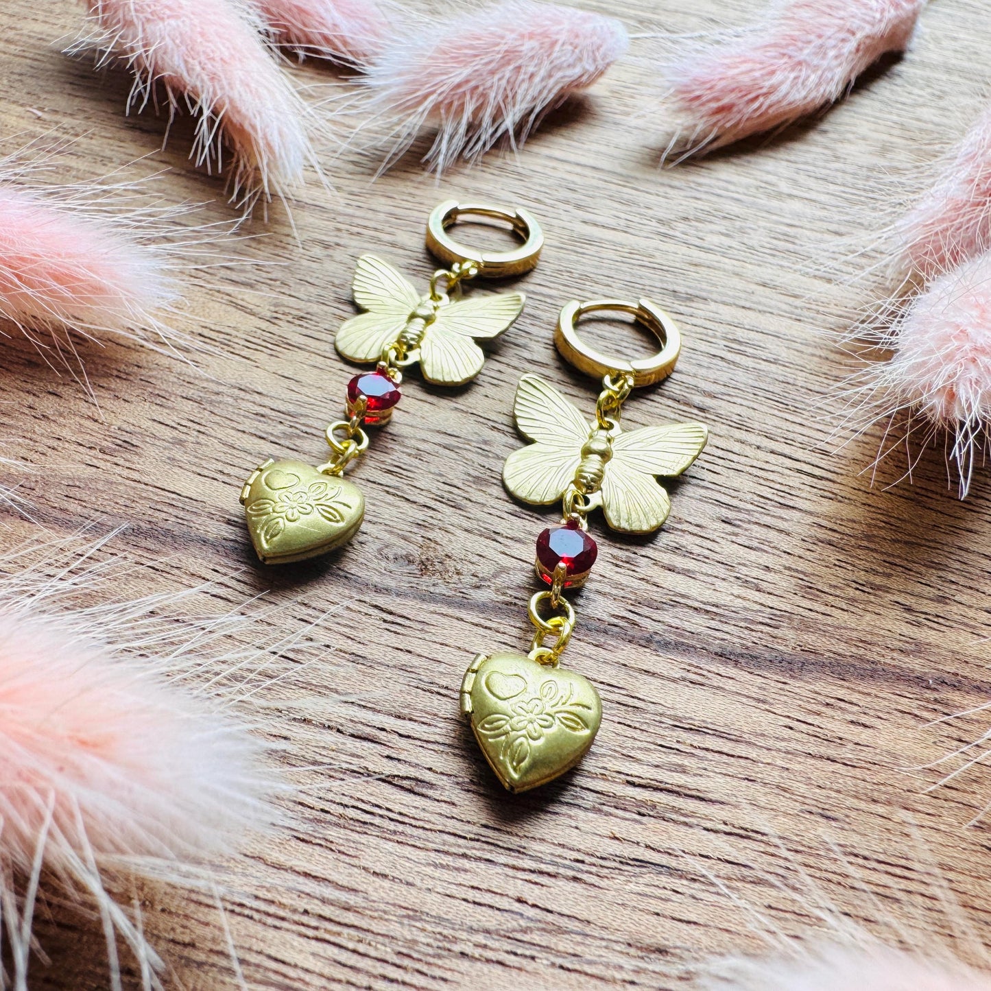 Heart Earrings Gold, Butterfly Earrings, Locket Earrings, Boho Hippie Jewelry, Boho Chic Earrings, Huggie Hoops, Galentines Gift for Friends
