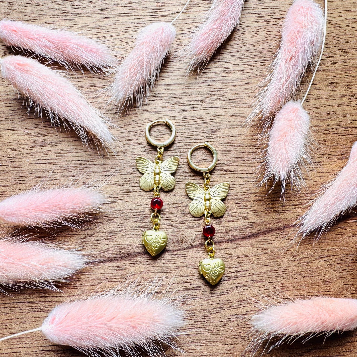 Heart Earrings Gold, Butterfly Earrings, Locket Earrings, Boho Hippie Jewelry, Boho Chic Earrings, Huggie Hoops, Galentines Gift for Friends