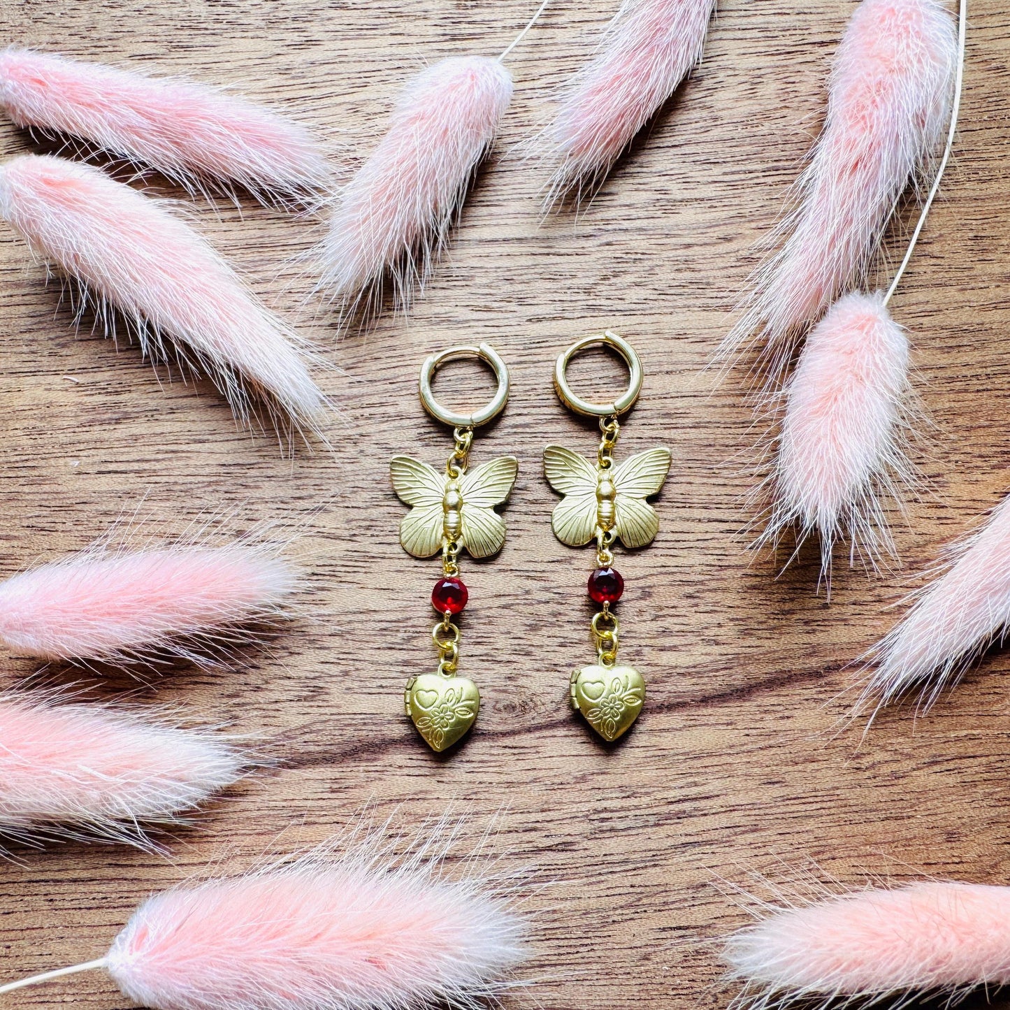 Heart Earrings Gold, Butterfly Earrings, Locket Earrings, Boho Hippie Jewelry, Boho Chic Earrings, Huggie Hoops, Galentines Gift for Friends