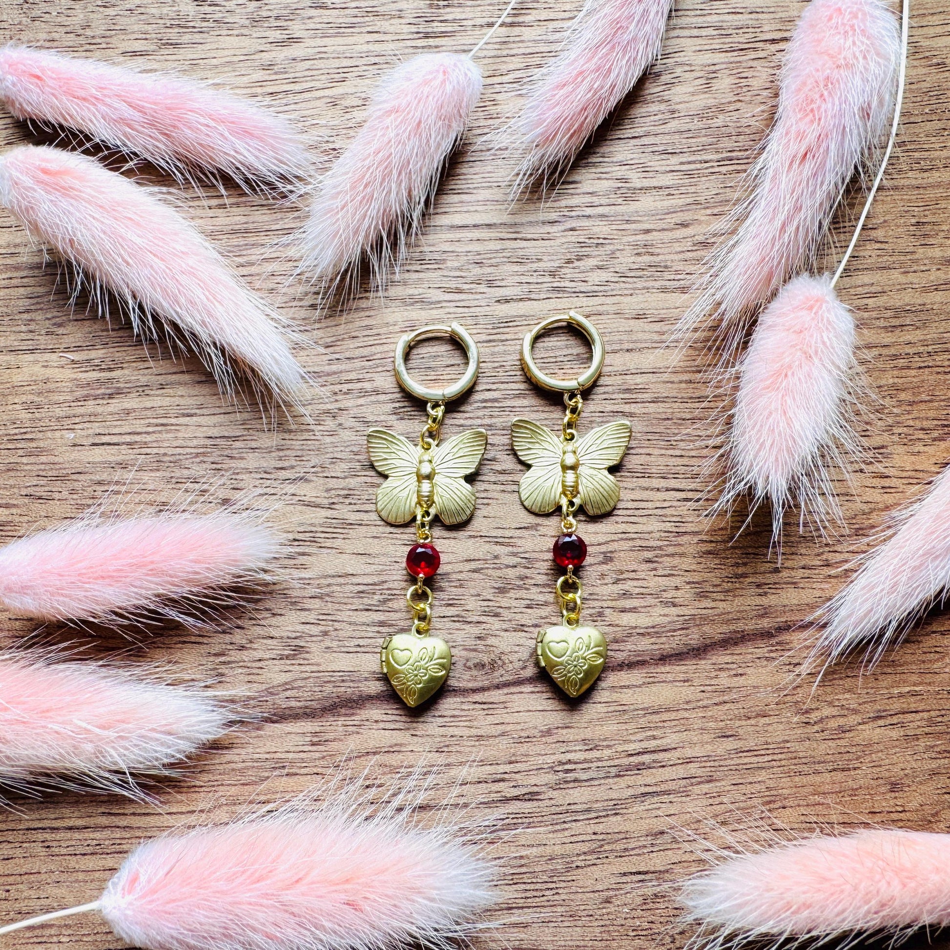 Heart Earrings Gold, Butterfly Earrings, Locket Earrings, Boho Hippie Jewelry, Boho Chic Earrings, Huggie Hoops, Galentines Gift for Friends