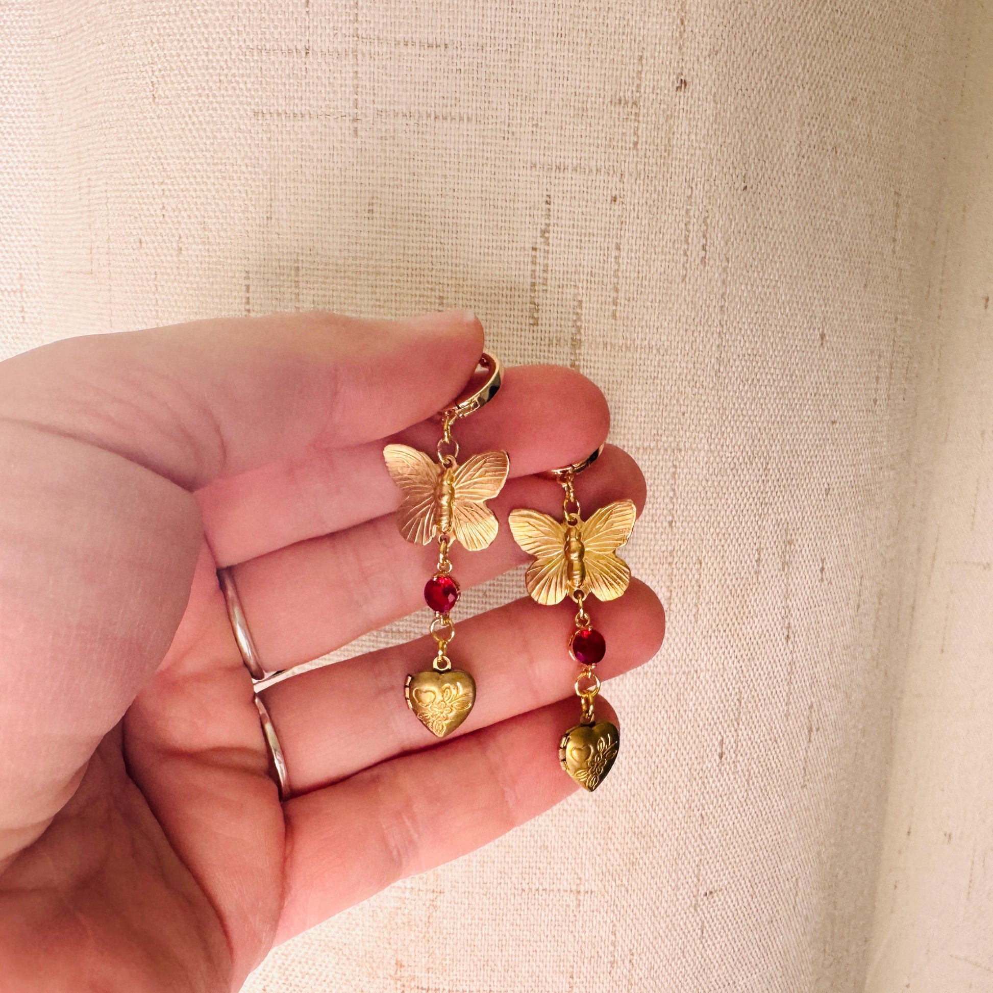 Heart Earrings Gold, Butterfly Earrings, Locket Earrings, Boho Hippie Jewelry, Boho Chic Earrings, Huggie Hoops, Galentines Gift for Friends