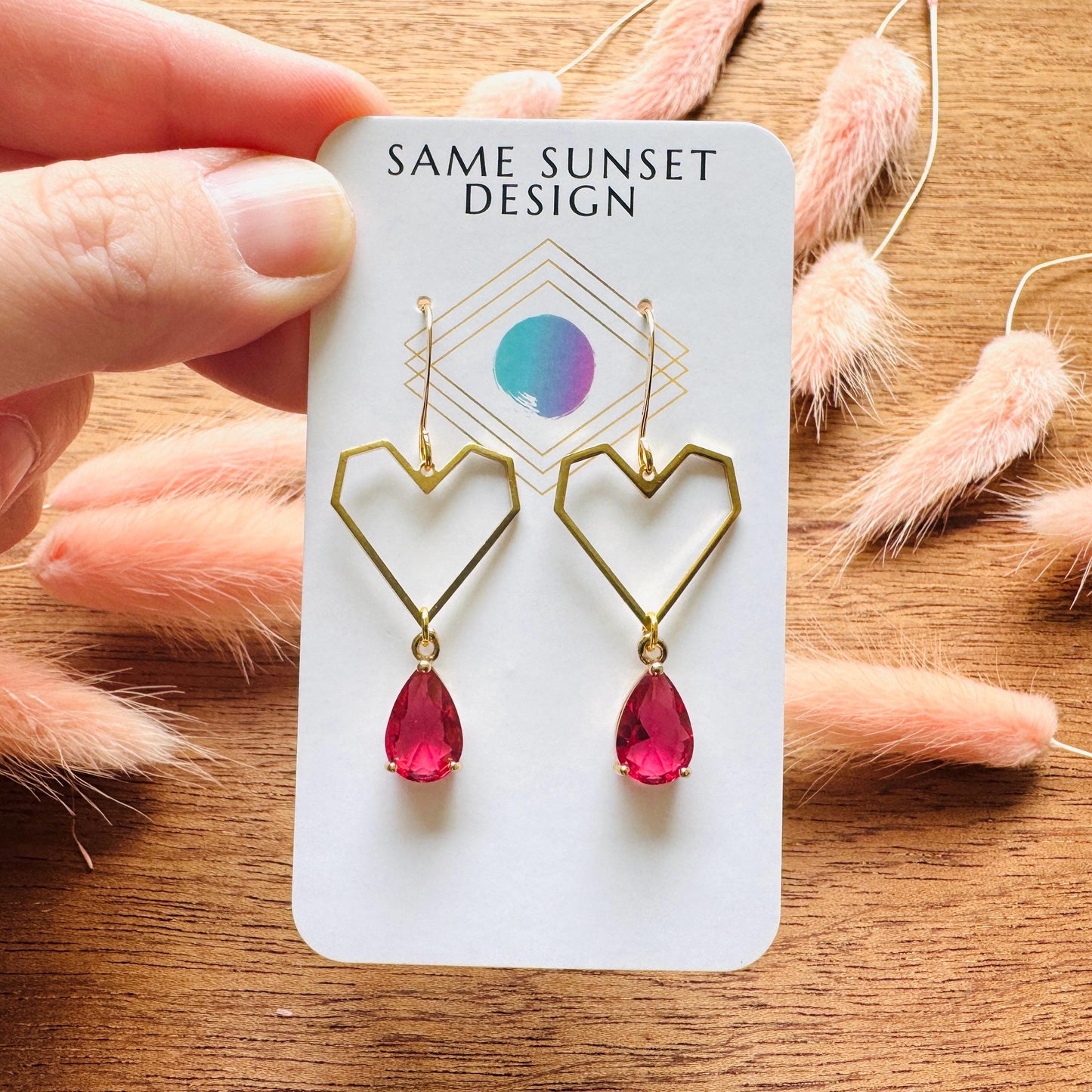 Heart Earrings Gold, Red Earrings, Fairycore, Boho Chic Earrings, Brass Dangle Earrings, Tween Jewelry, Best Friend Valentine’s Day Gift