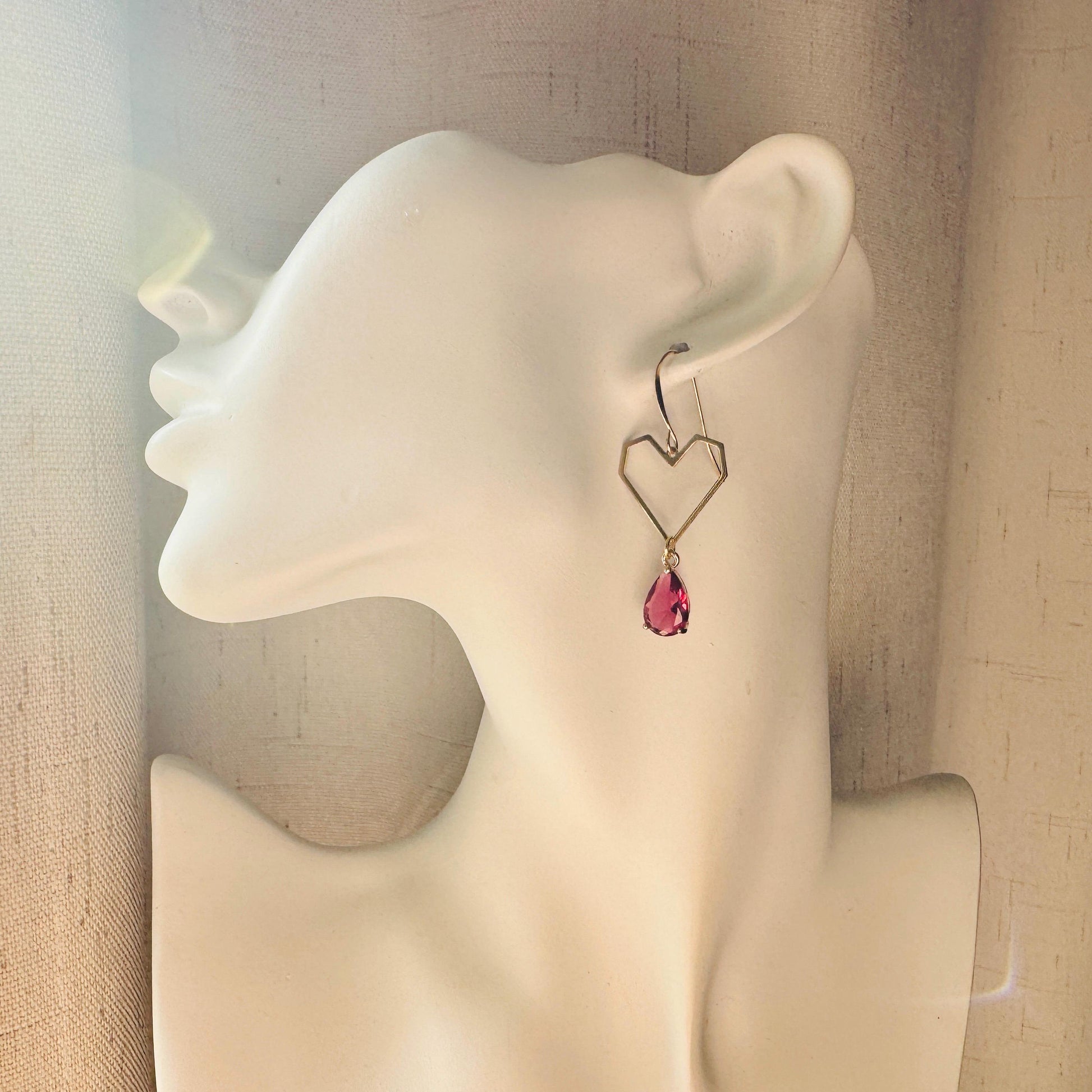 Heart Earrings Gold, Red Earrings, Fairycore, Boho Chic Earrings, Brass Dangle Earrings, Tween Jewelry, Best Friend Valentine’s Day Gift