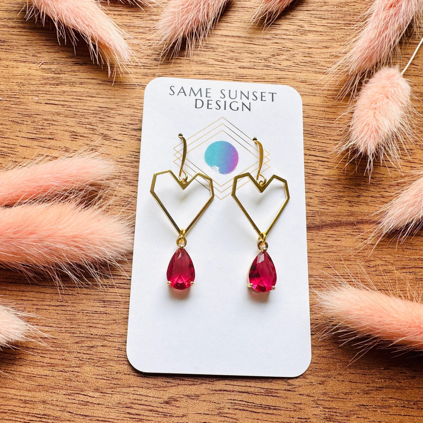 Heart Earrings Gold, Red Earrings, Fairycore, Boho Chic Earrings, Brass Dangle Earrings, Tween Jewelry, Best Friend Valentine’s Day Gift