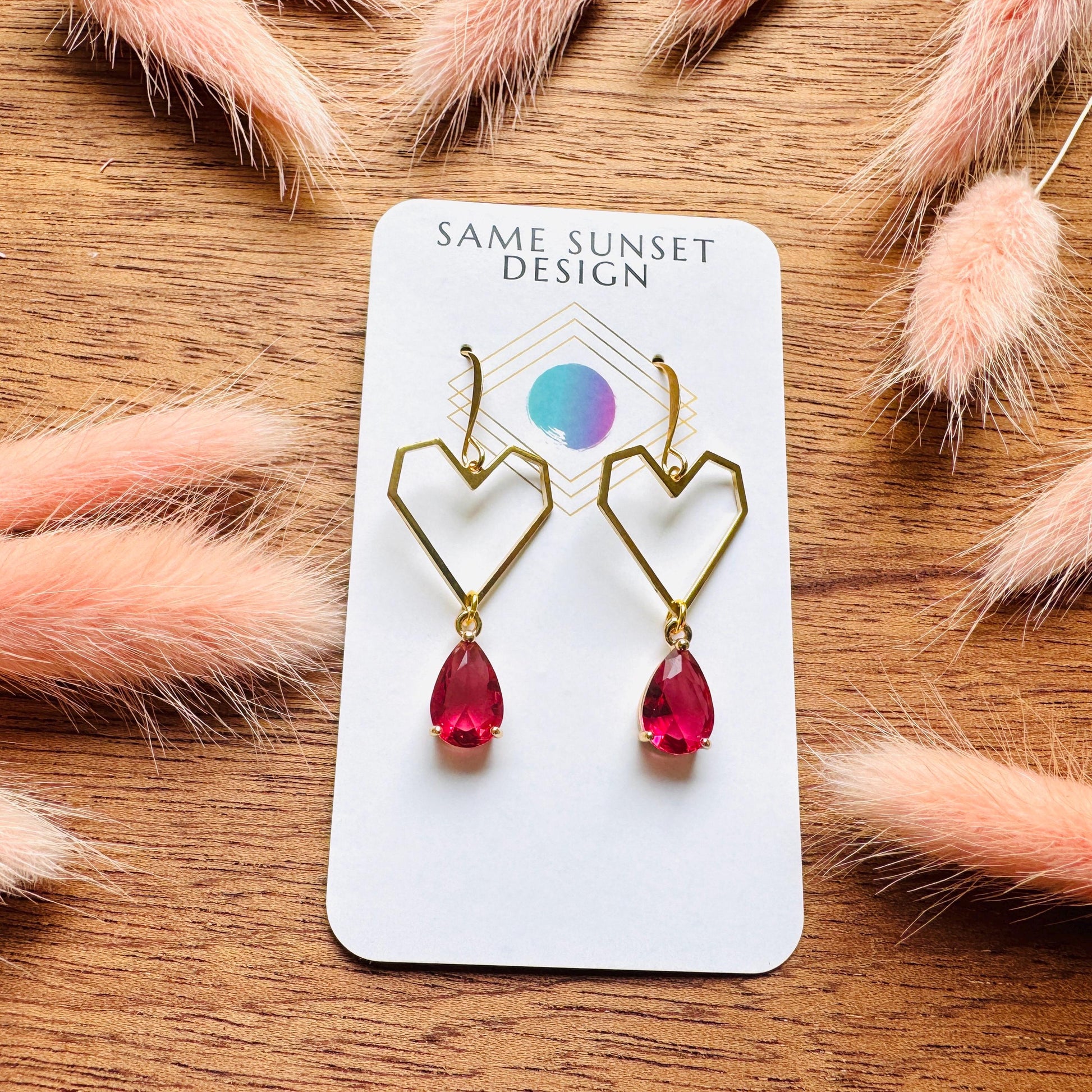 Heart Earrings Gold, Red Earrings, Fairycore, Boho Chic Earrings, Brass Dangle Earrings, Tween Jewelry, Best Friend Valentine’s Day Gift